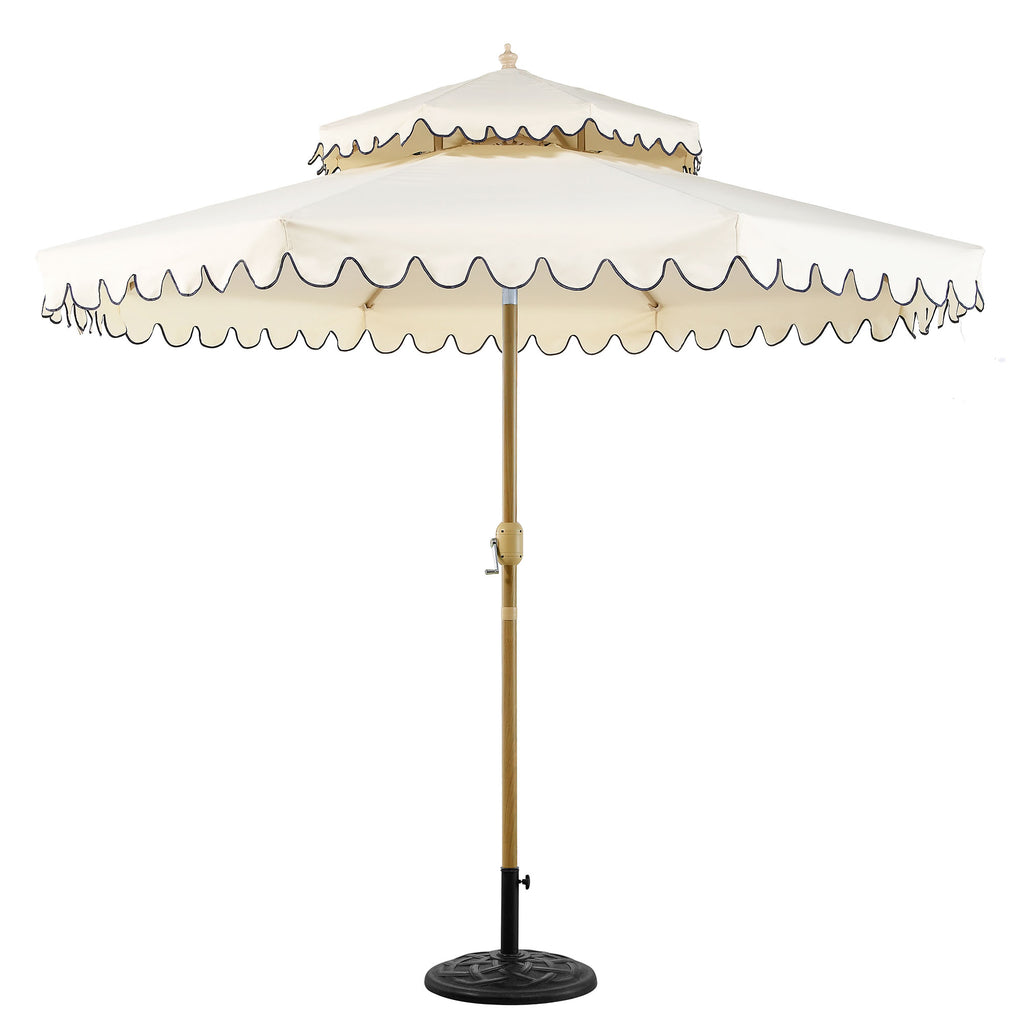 Fabienne Beige 3M Octagonal Double Top Crank and Tilt Parasol with Navy  Scalloped Edge