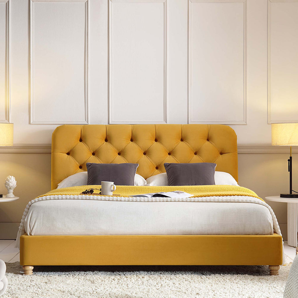 Mustard upholstered deals bed