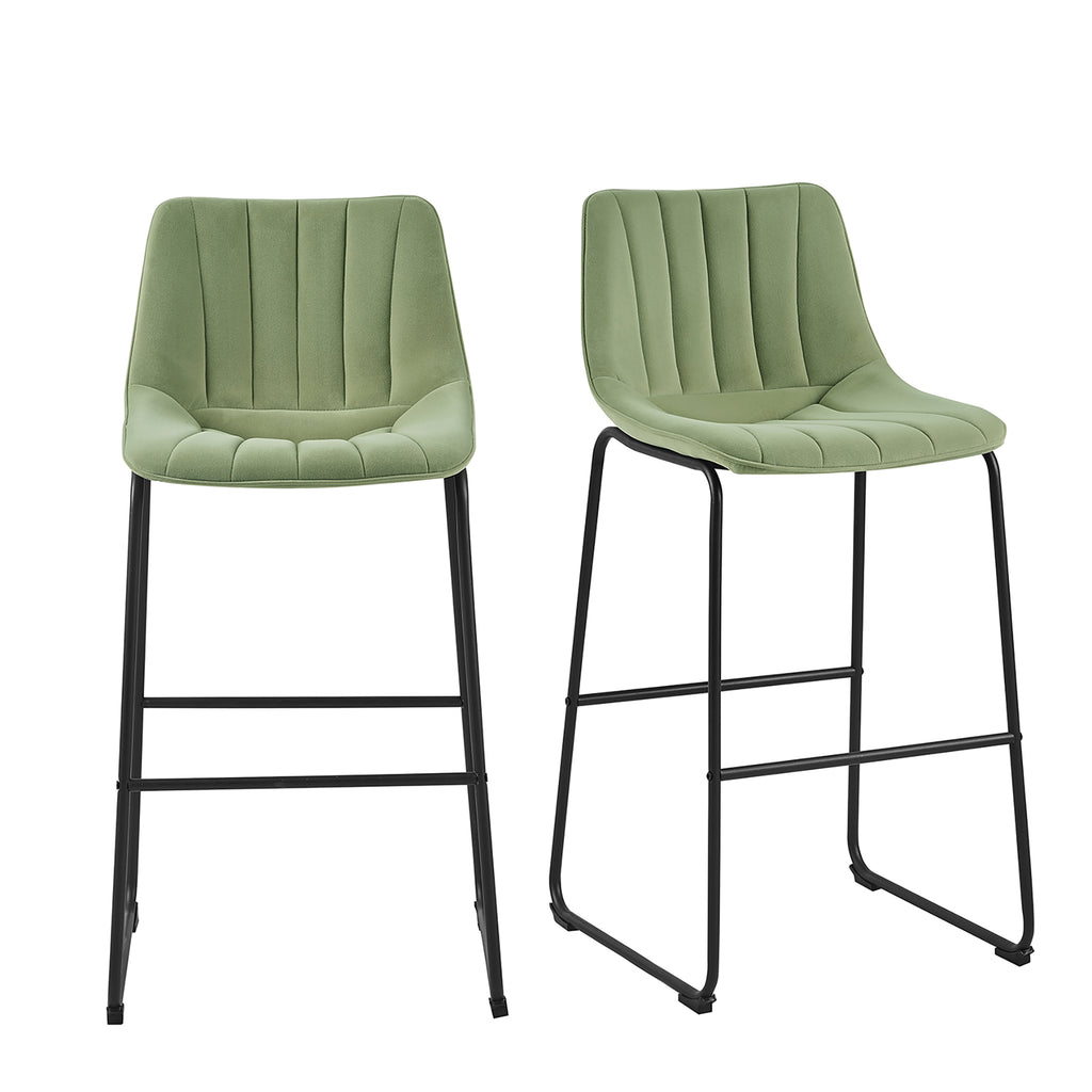 Sutton Set of 2 Barstools with Fluted Back Sage Green Velvet daals