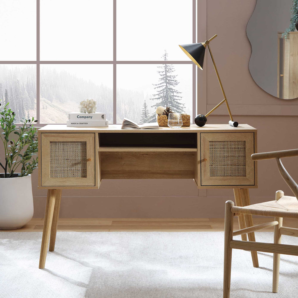 Offex rattan writing desk store with 3 drawers