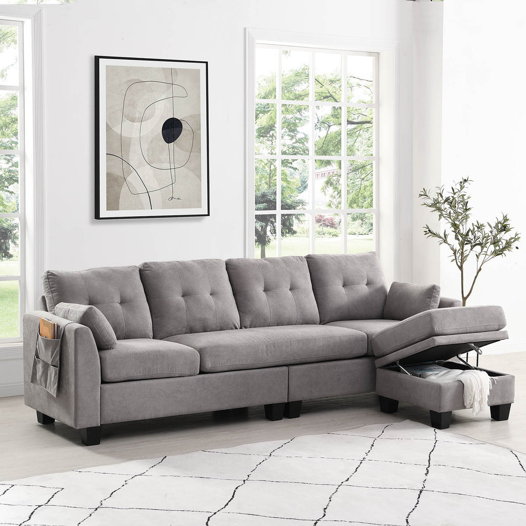 Brunswick Large 4-seater Storage Chaise Sofa In Light Grey 