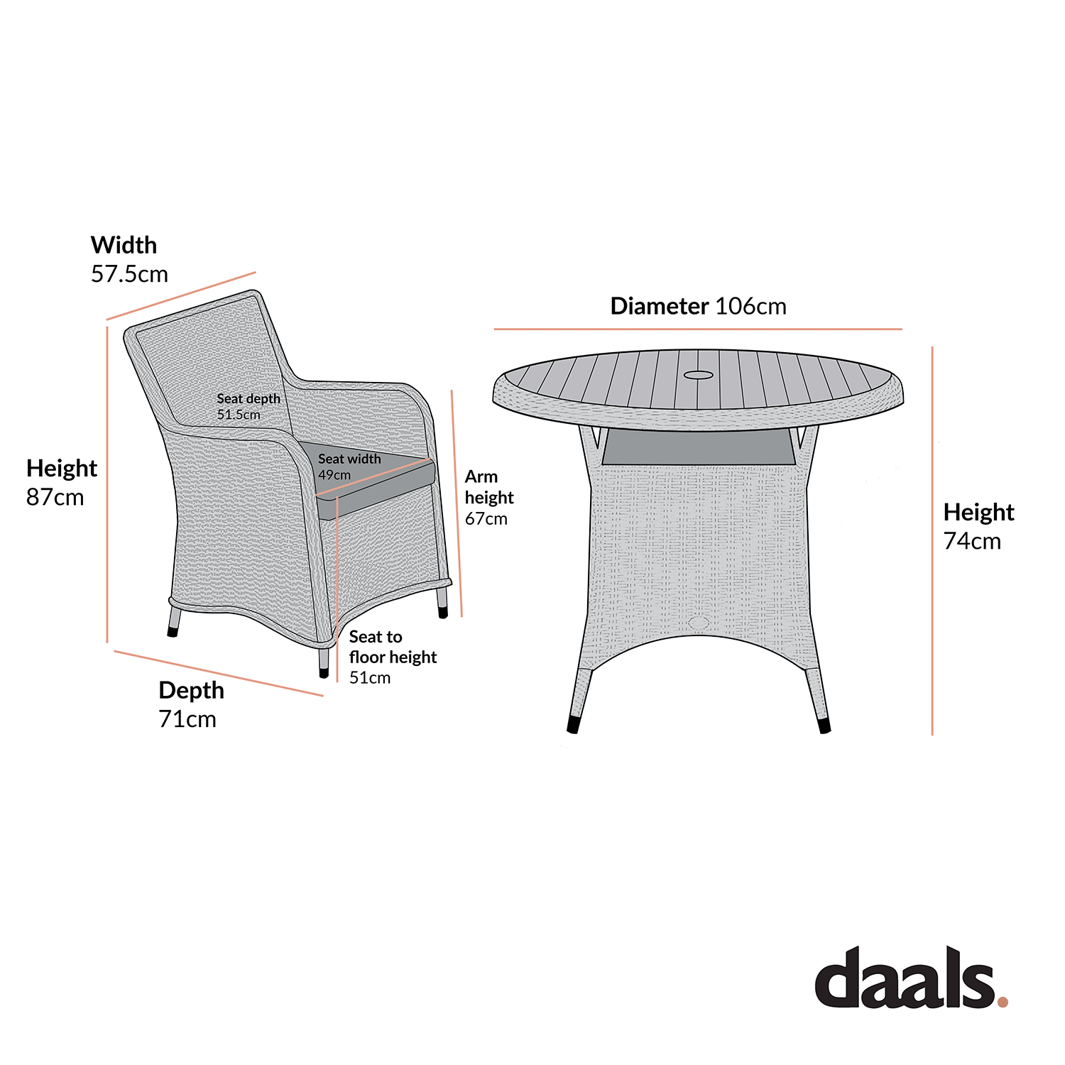 Hampshire 4-Seater Round Wicker Rattan Dining Set, Light Grey