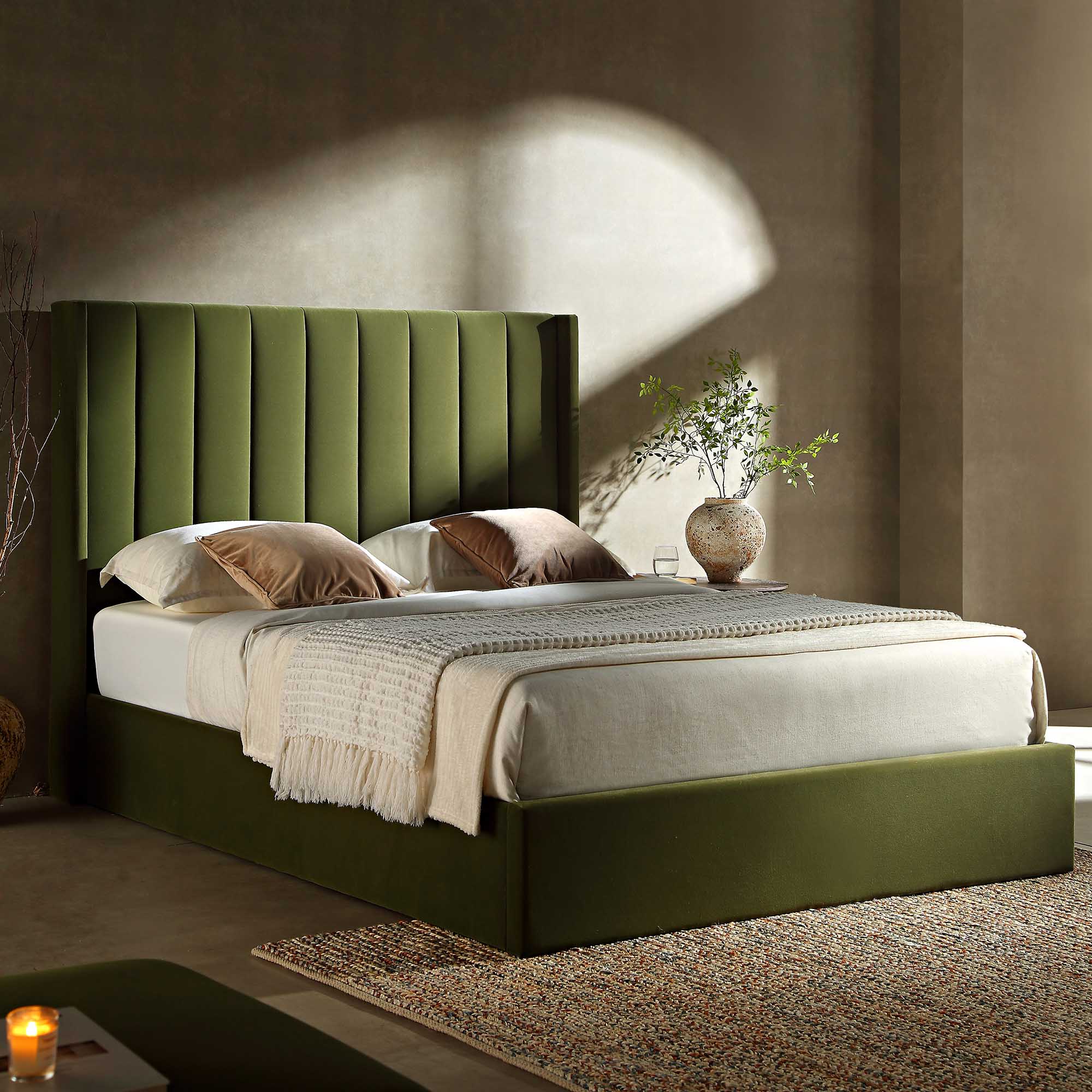 Wilton Moss Green Velvet Ottoman Storage Bed
