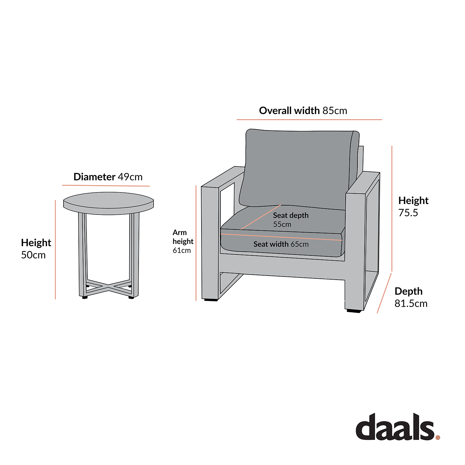 Montrose Aluminium Bistro Set with Side Table, Brushed Silver Oak