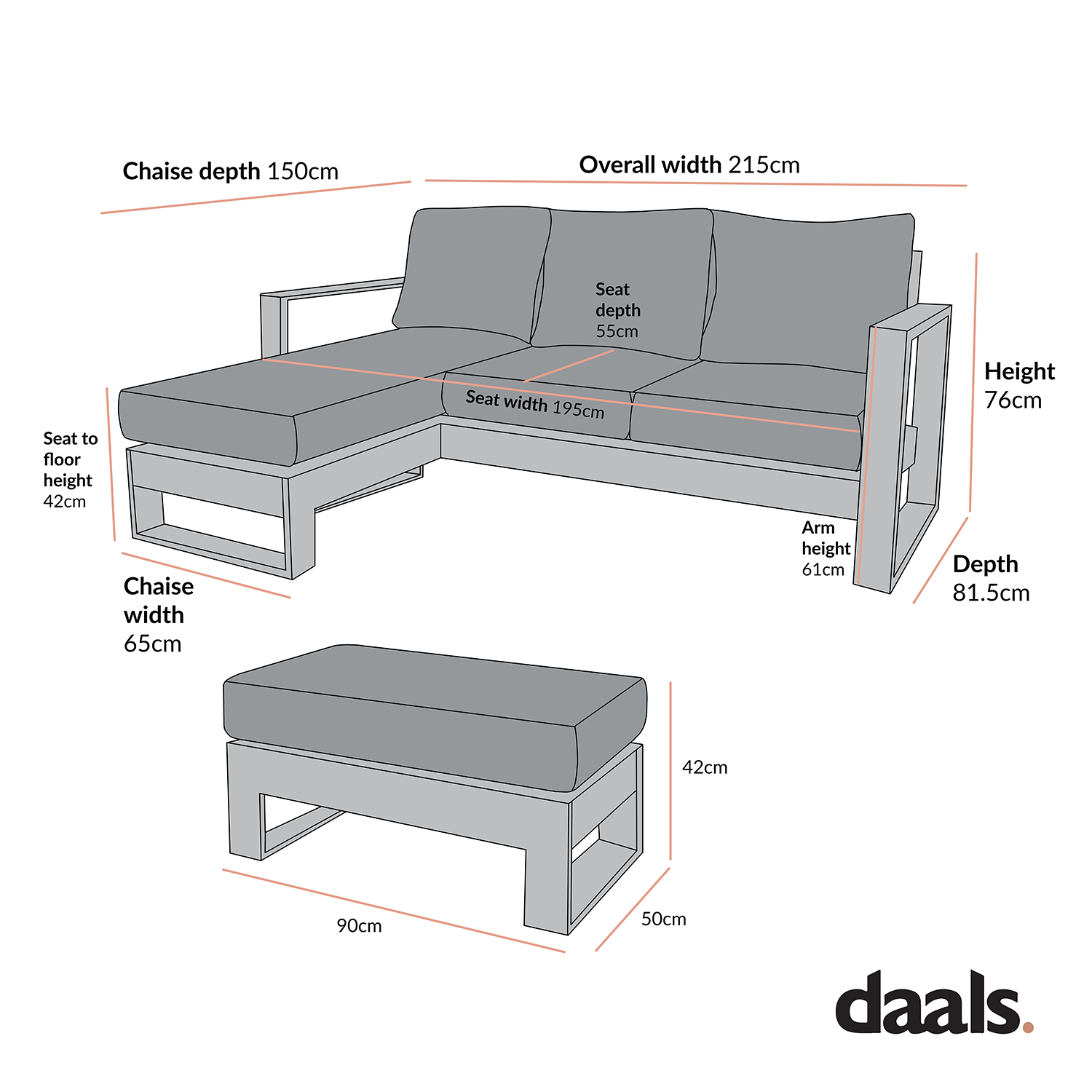 Montrose Aluminium Outdoor Sofa Set with Chaise, Brushed Silver Oak