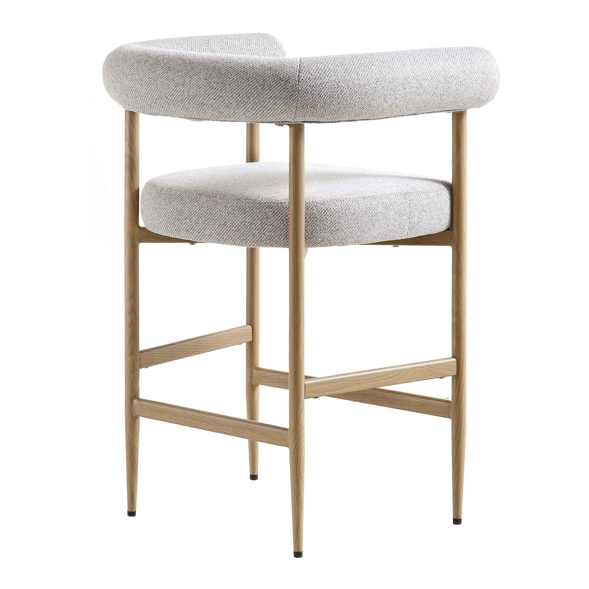 Fulbourn Beige Woven Counter Stool with Natural Wood Effect Legs