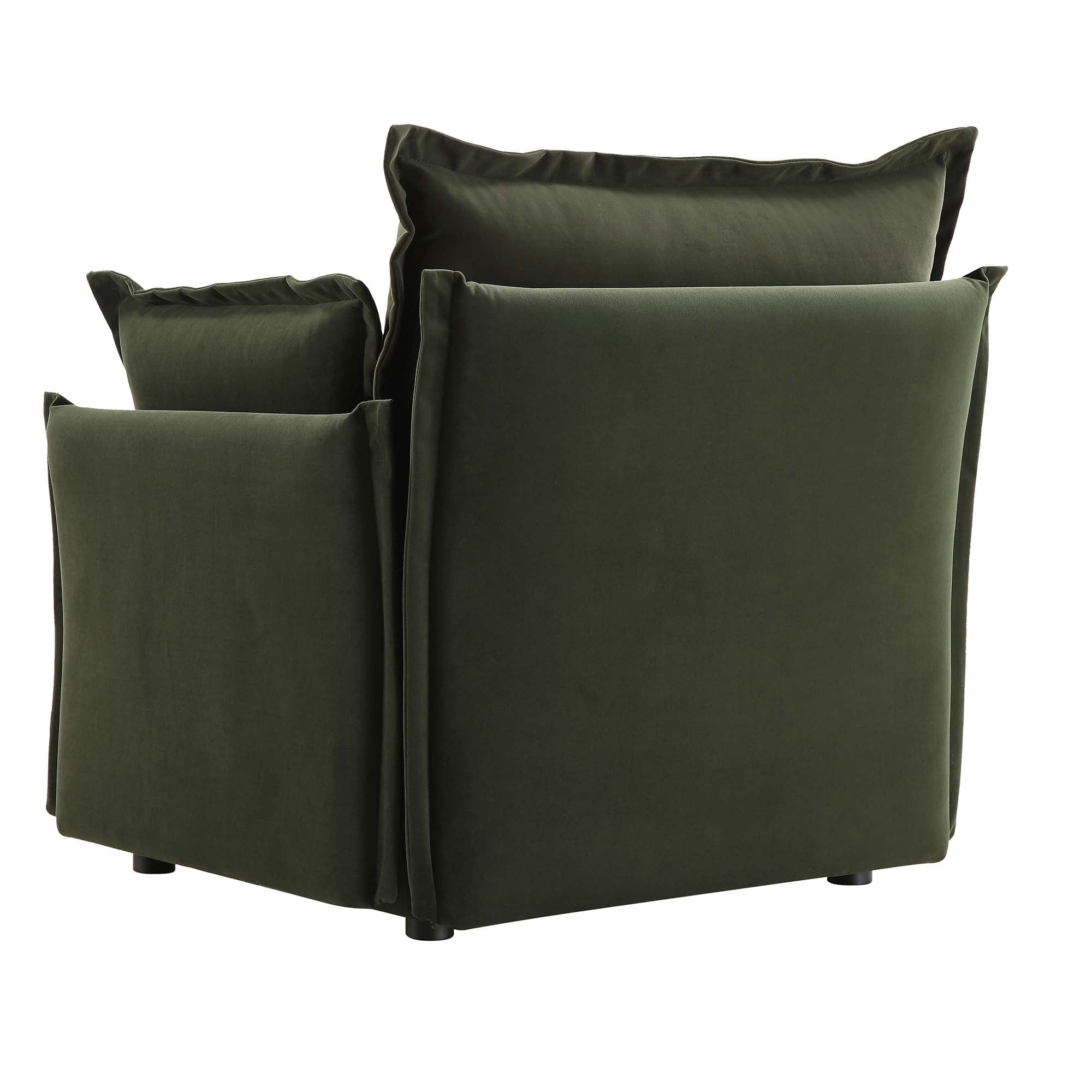 Byron Pillow Edge Moss Green Velvet Modular Sofa, 1-Seater