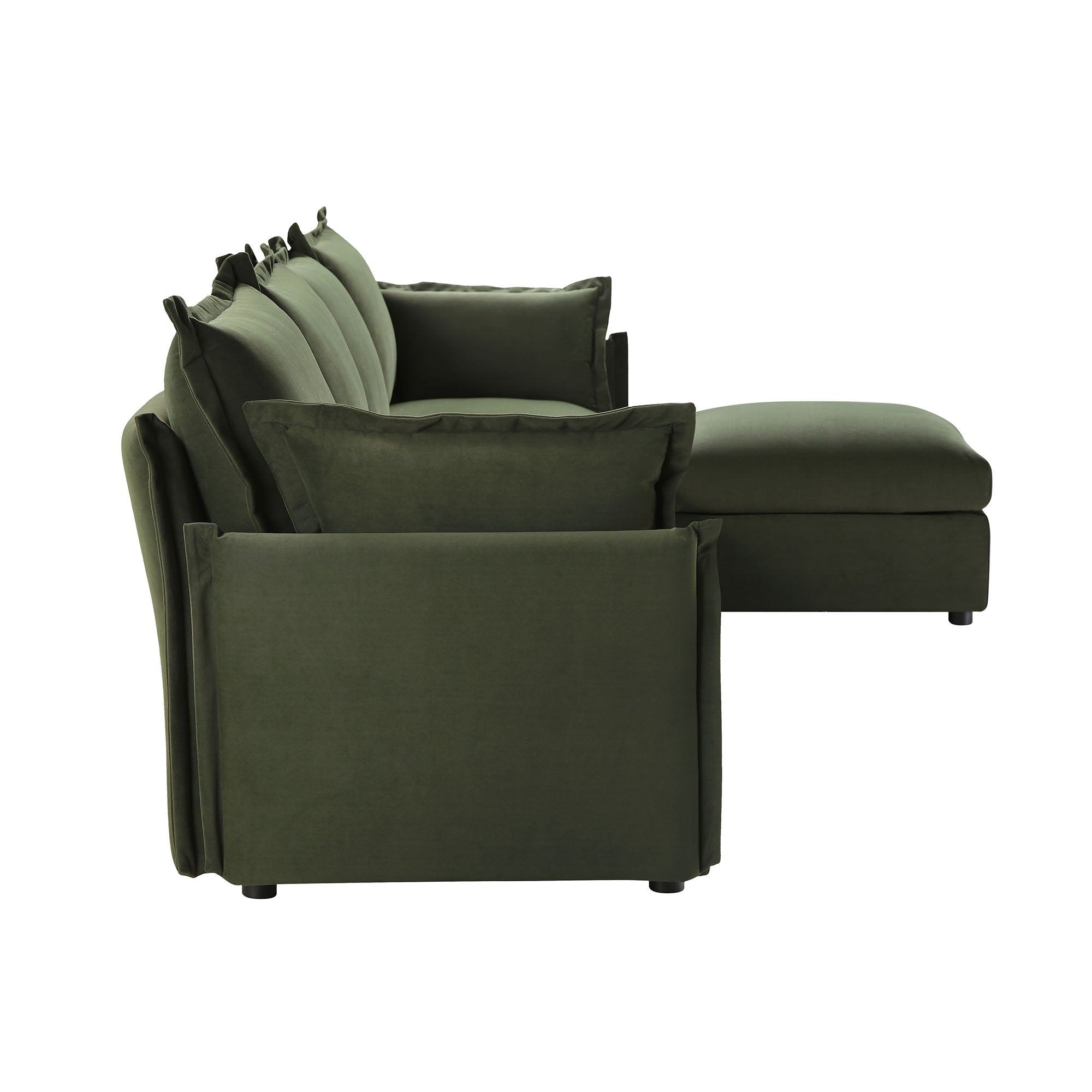 Byron Pillow Edge Moss Green Velvet Modular Sofa, 4-Seater Chaise