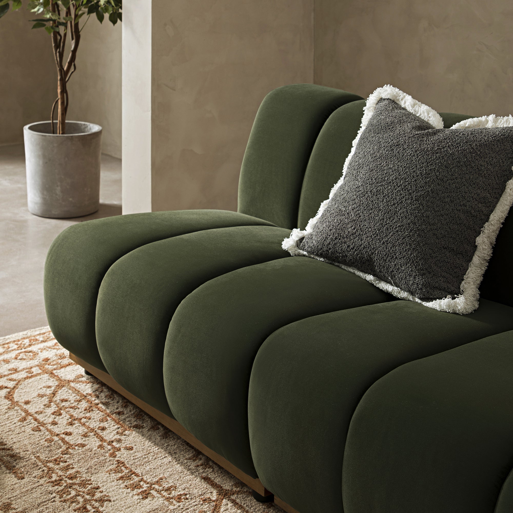 Granvia Moss Green Velvet Modular Sofa, 2-Seater Sofa