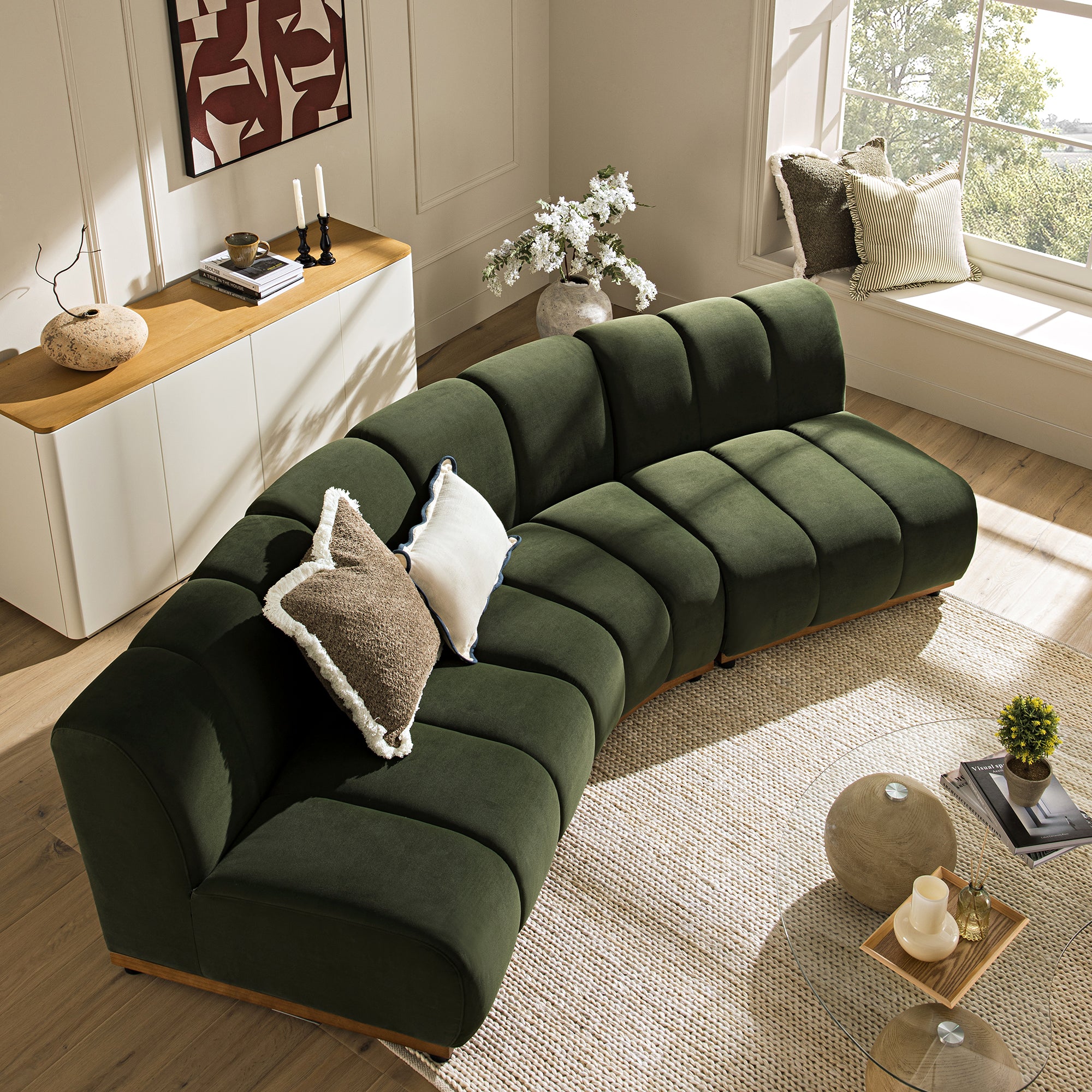 Granvia Moss Green Velvet Modular Sofa, 3-Seater Corner Sofa