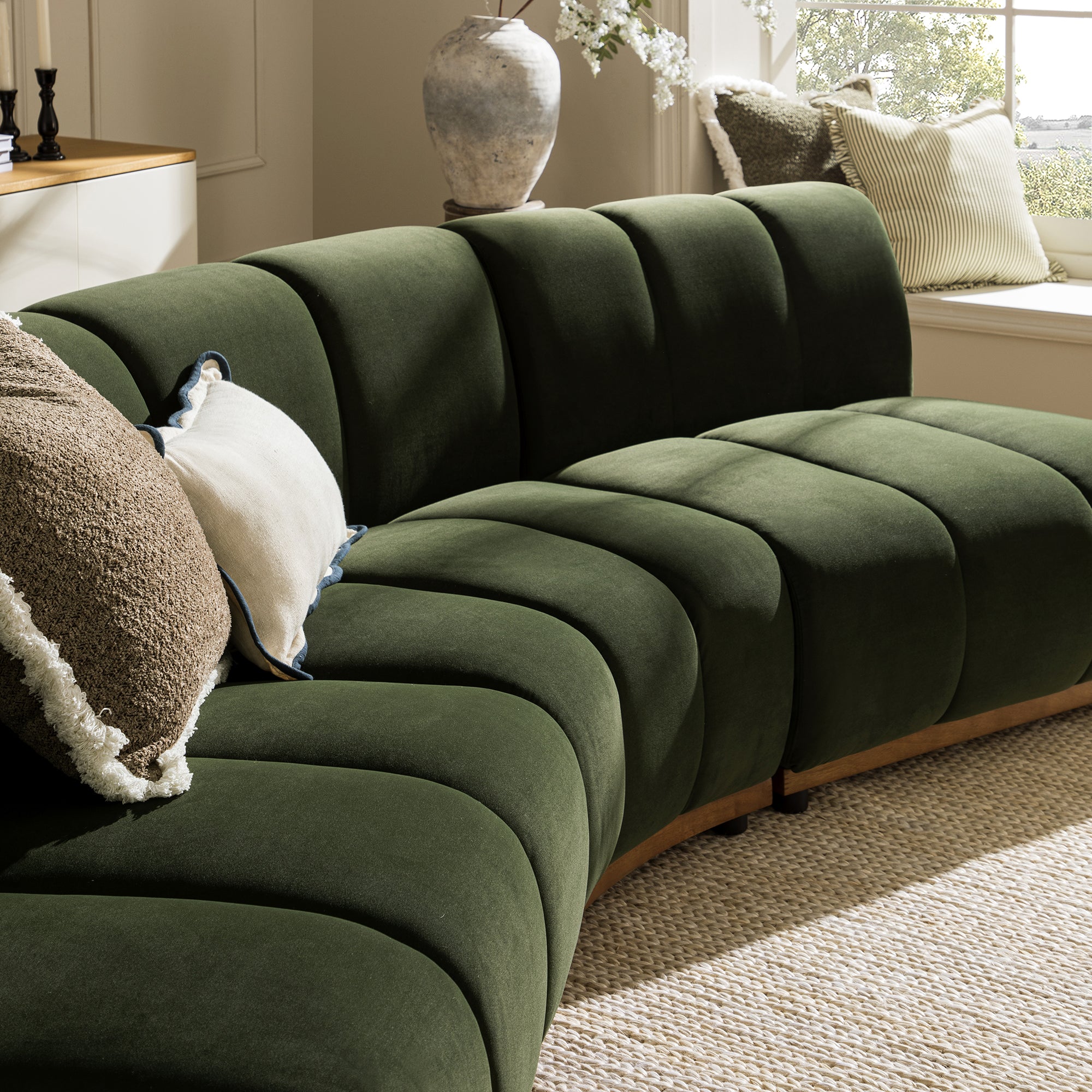 Granvia Moss Green Velvet Modular Sofa, 3-Seater Corner Sofa