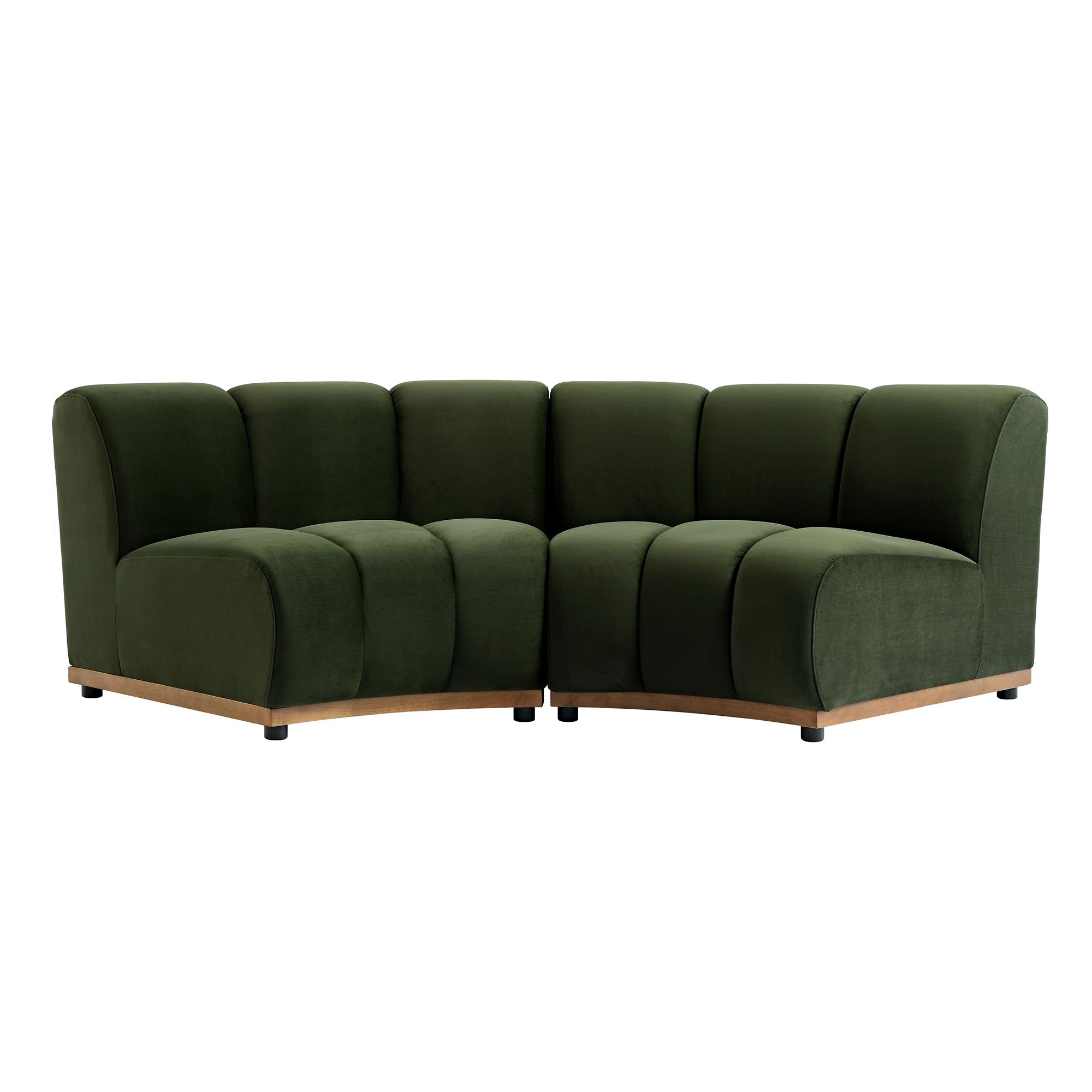 Granvia Moss Green Velvet Modular Sofa, 2-Seater Curved Sofa