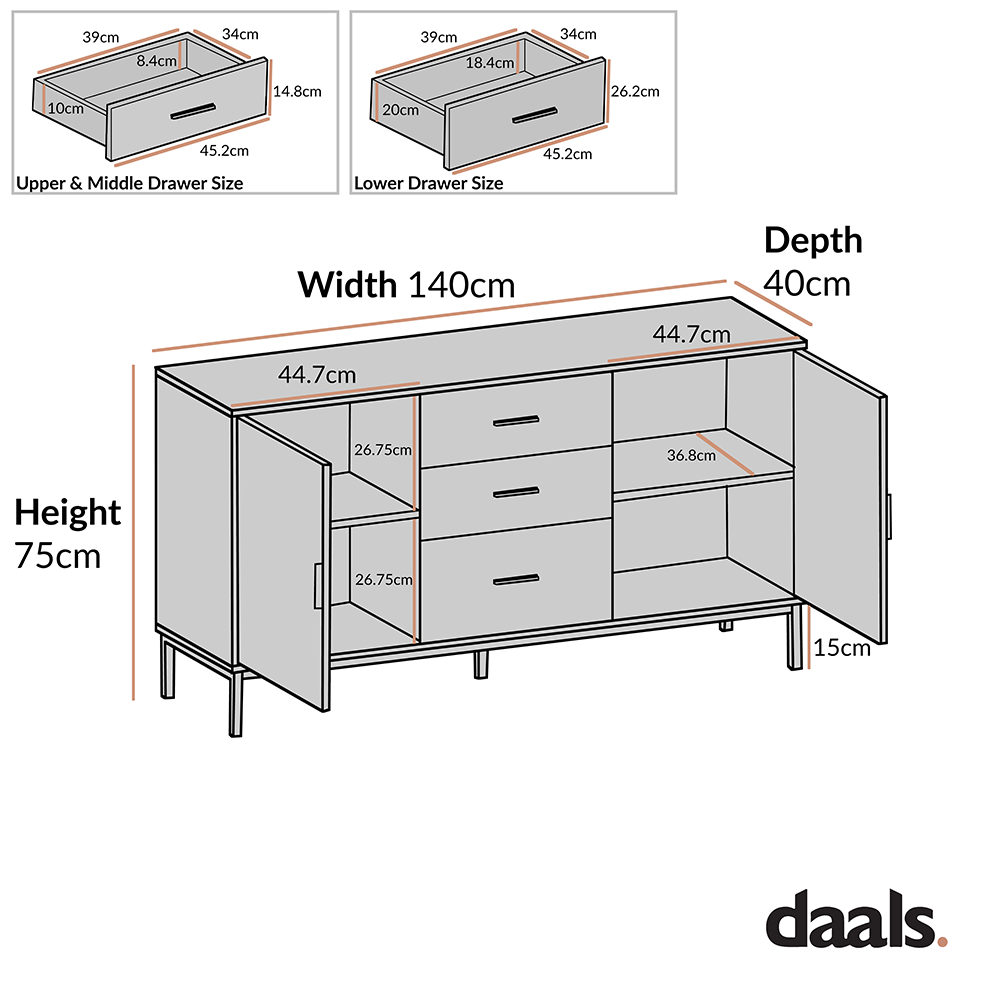 Carnaby 2 Cupboard 3 Drawer Sideboard