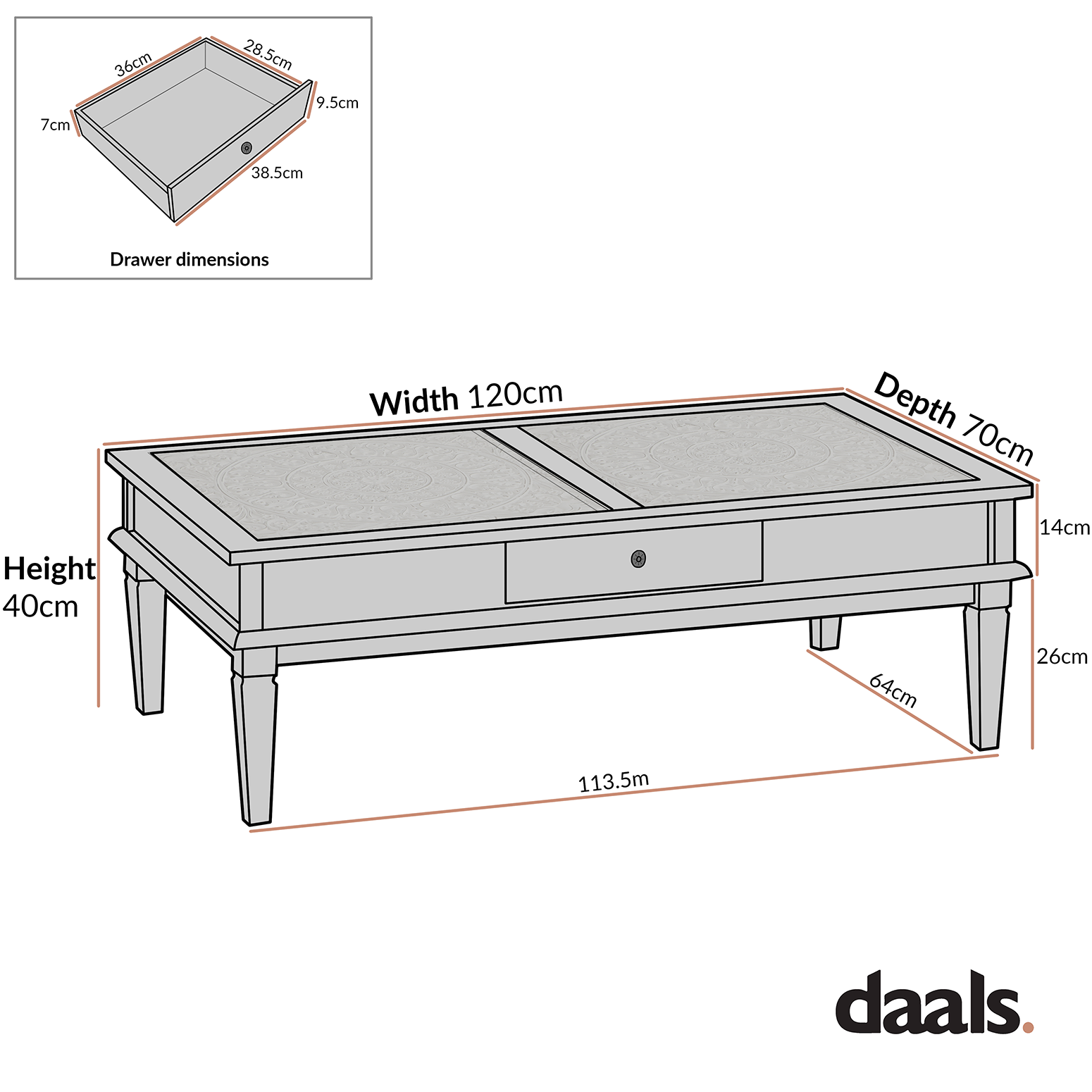 Chantilly Whitewashed Coffee Table with Drawers