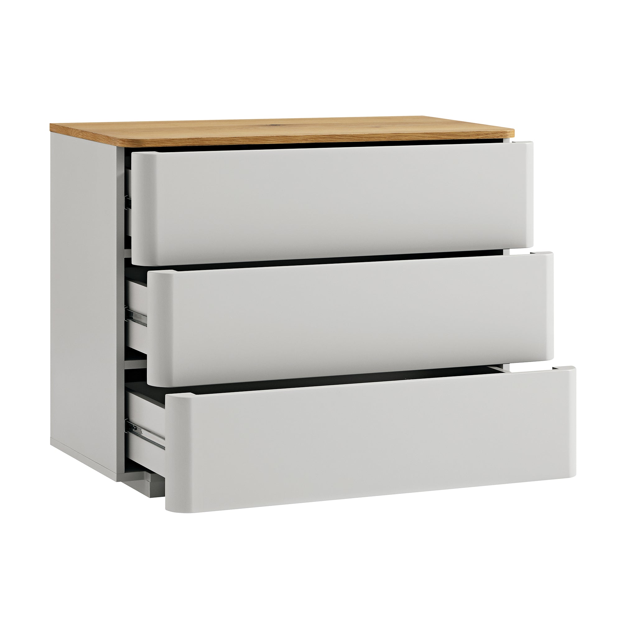 Agnes Curved Edge Chest of 3 Drawers, Dove Grey with Oak Top