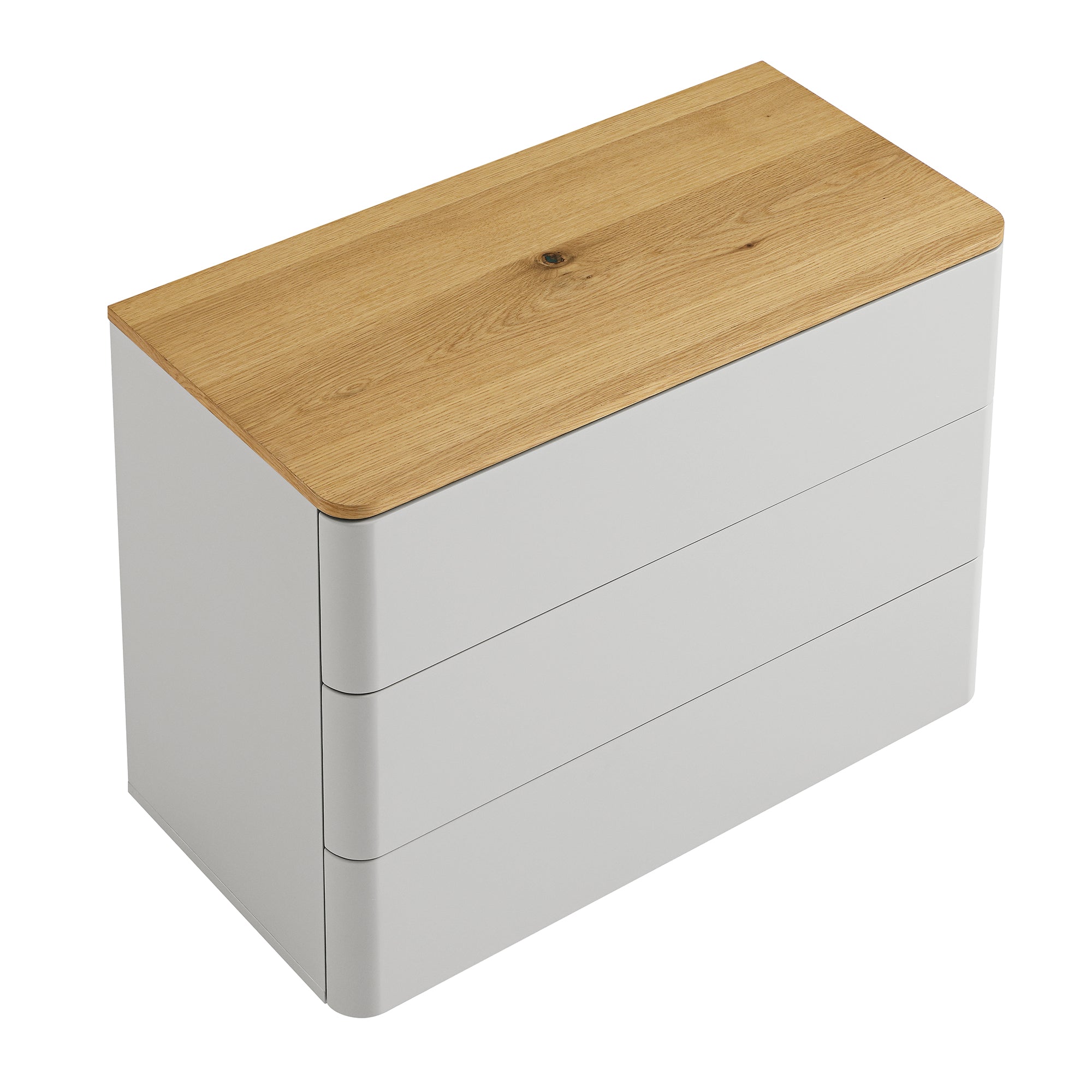 Agnes Curved Edge Chest of 3 Drawers, Dove Grey with Oak Top