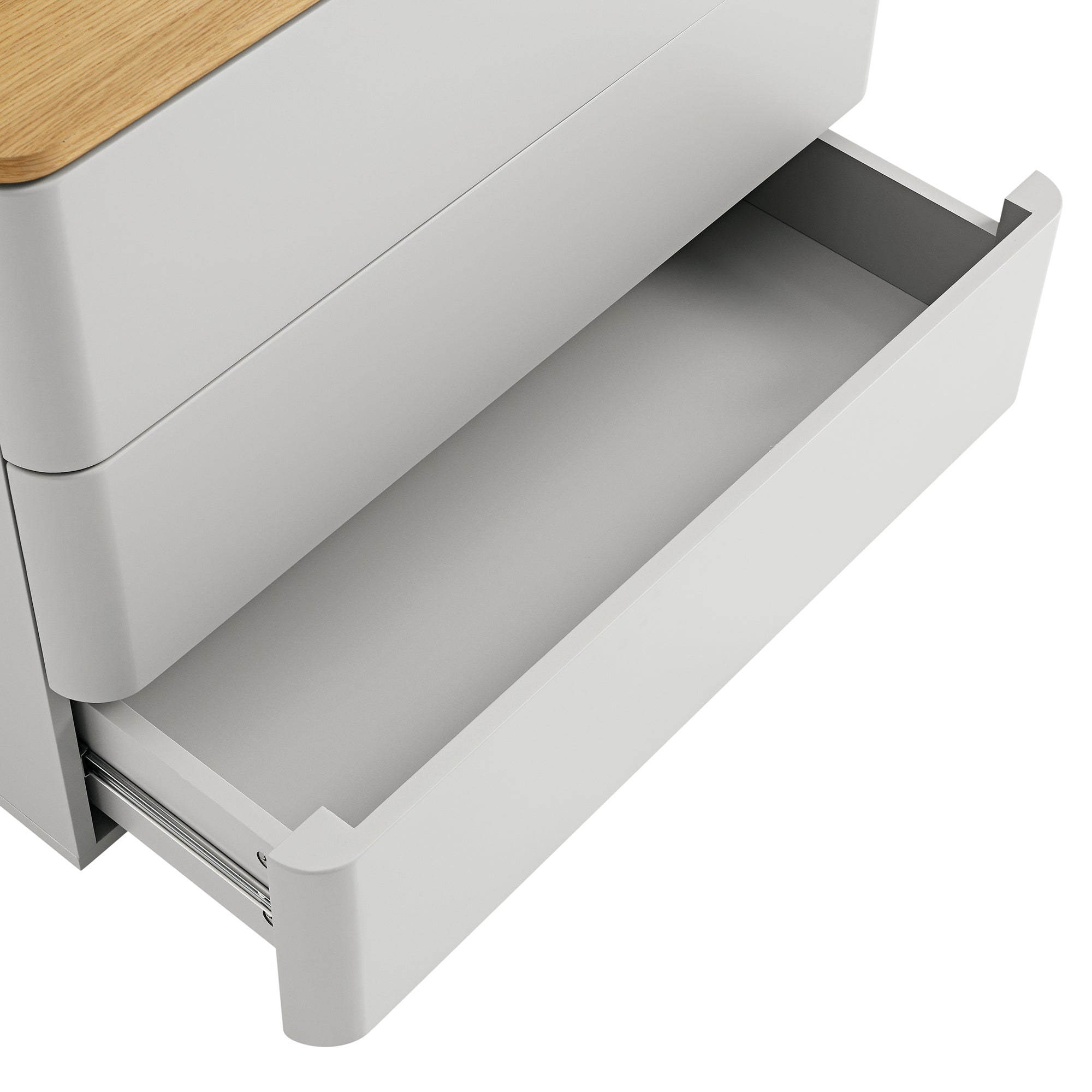 Agnes Curved Edge Chest of 3 Drawers, Dove Grey with Oak Top