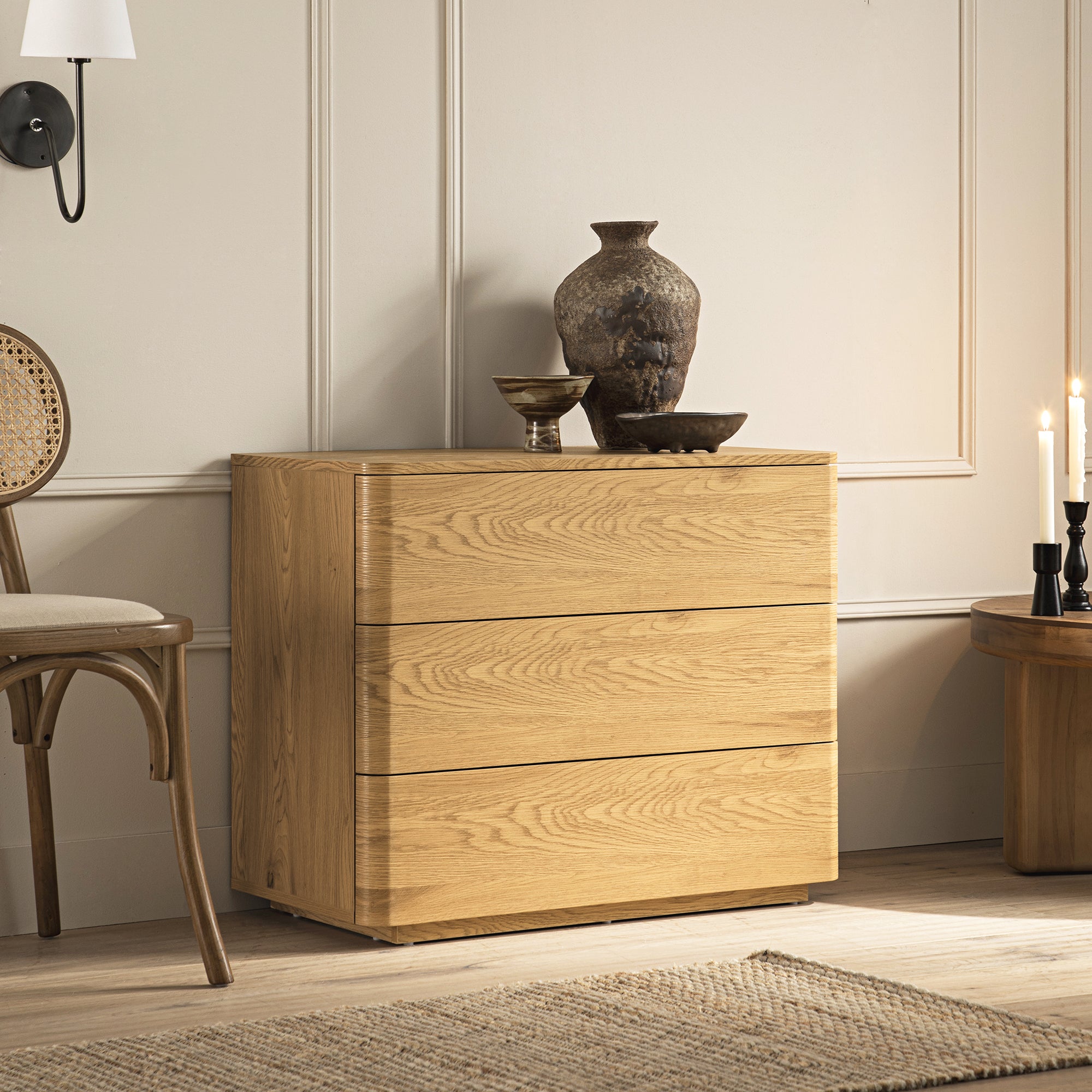 Agnes Curved Edge Chest of 3 Drawers, Natural