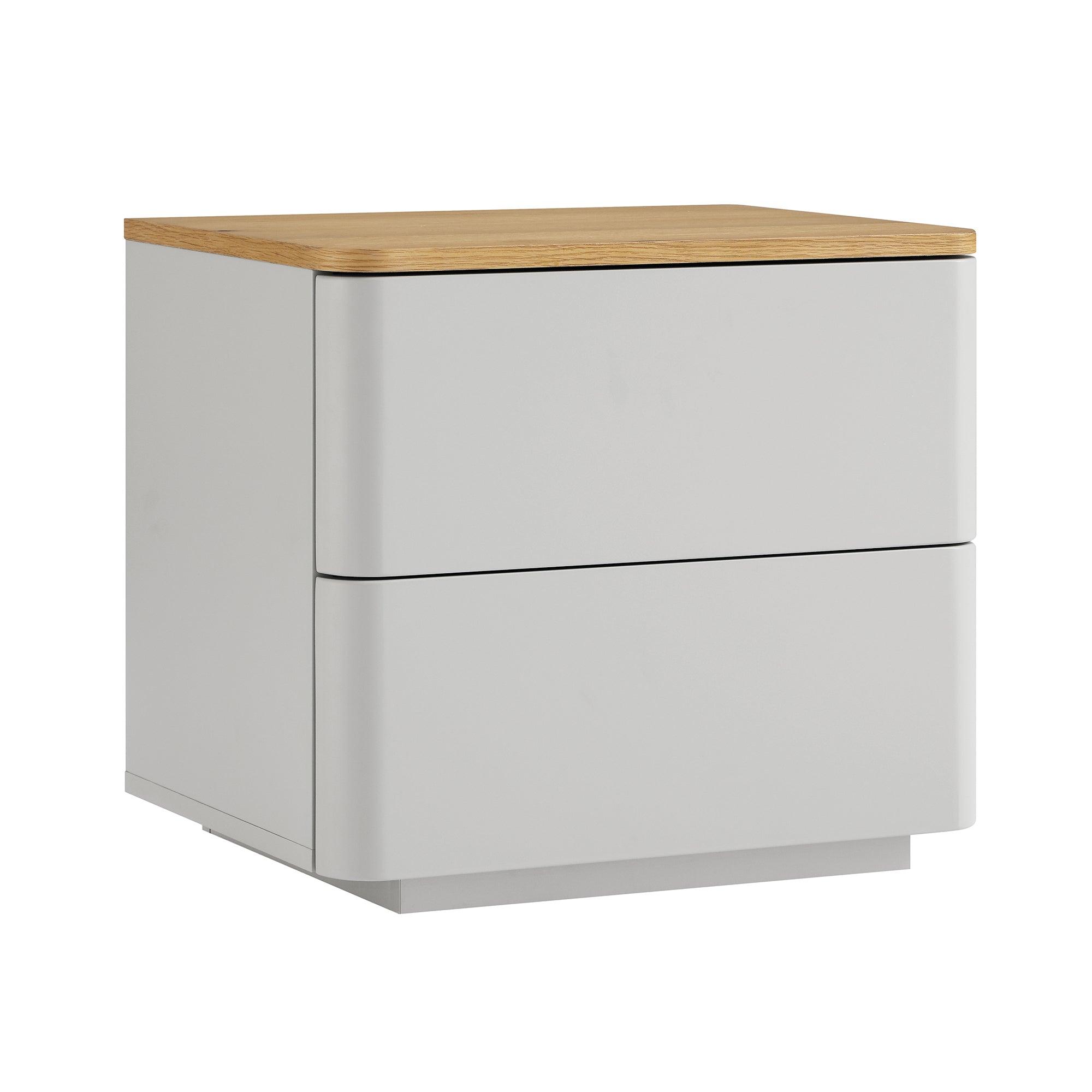 Agnes Curved Edge 2 Drawer Bedside Table, Dove Grey with Oak Top