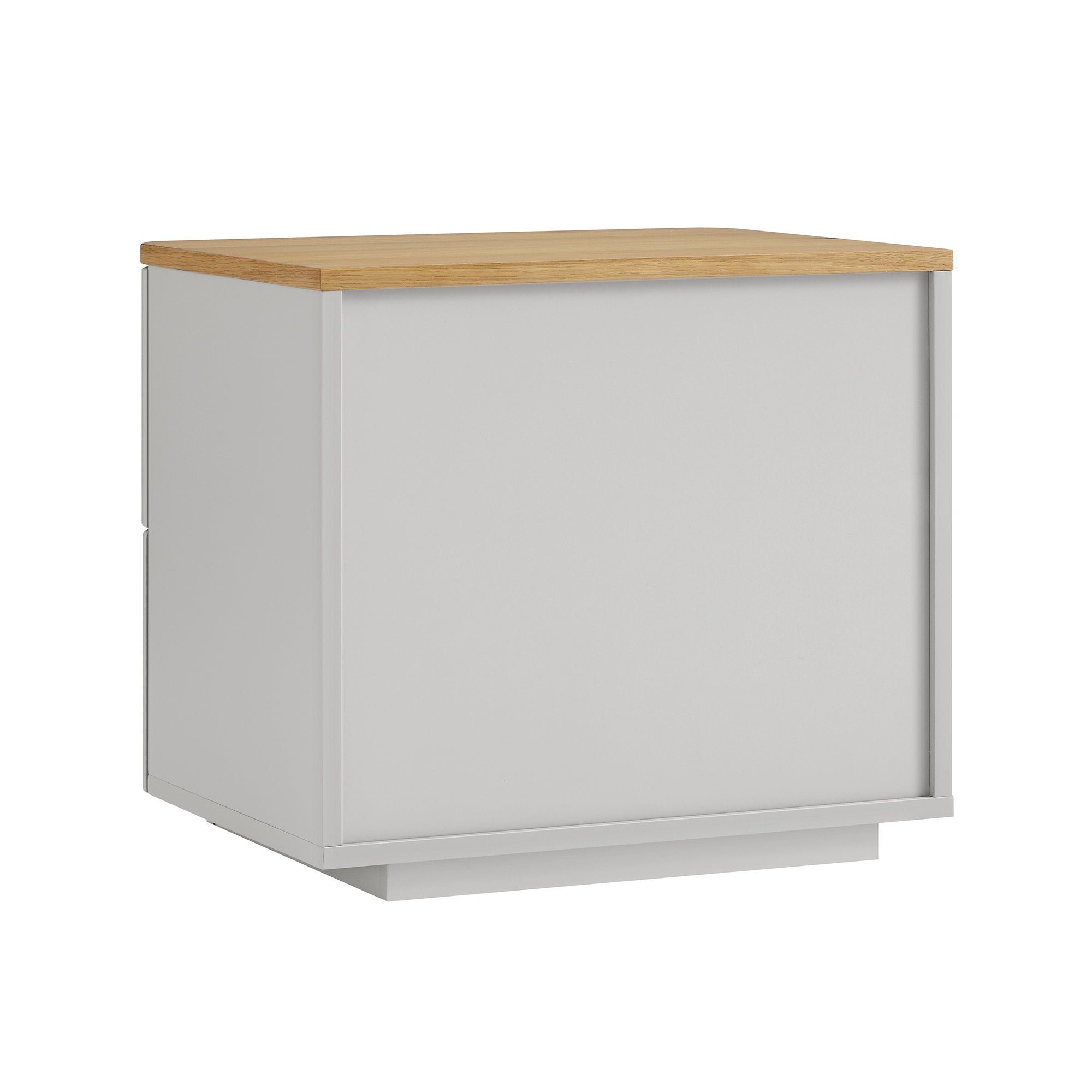 Agnes Curved Edge 2 Drawer Bedside Table, Dove Grey with Oak Top