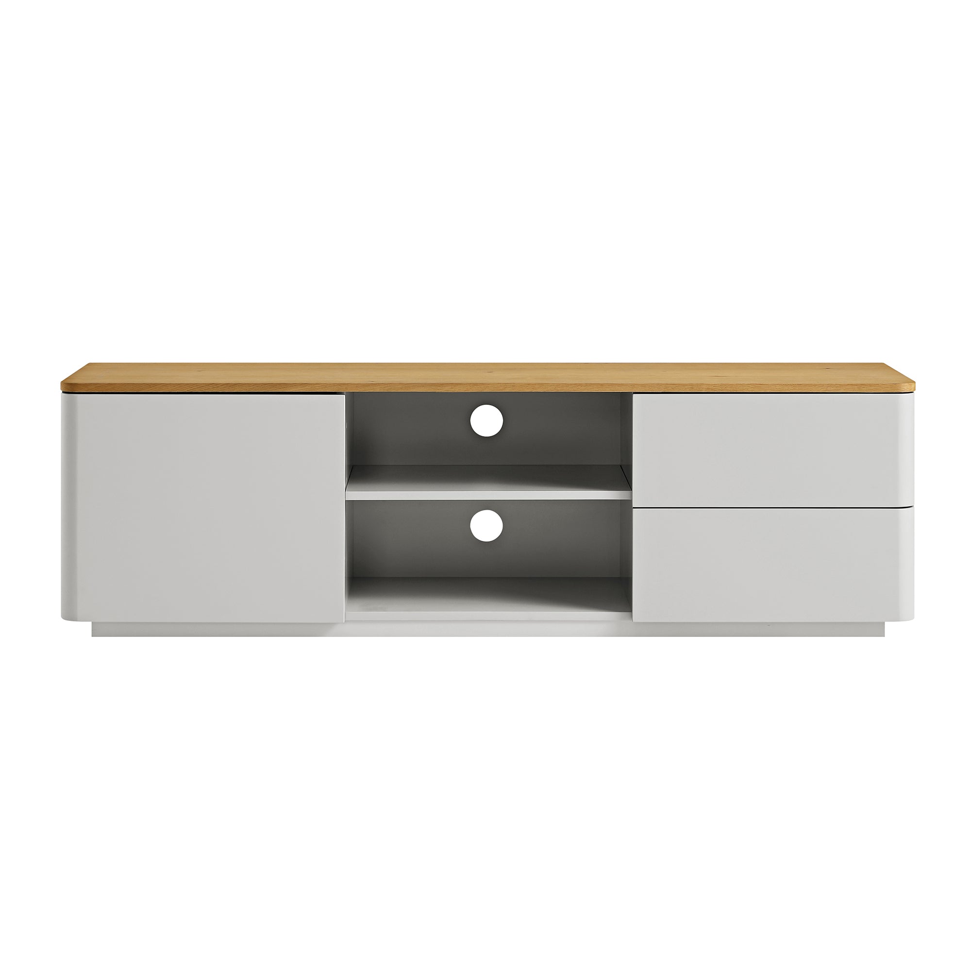 Agnes Curved Edge 150cm Wide TV Unit, Dove Grey with Oak Top