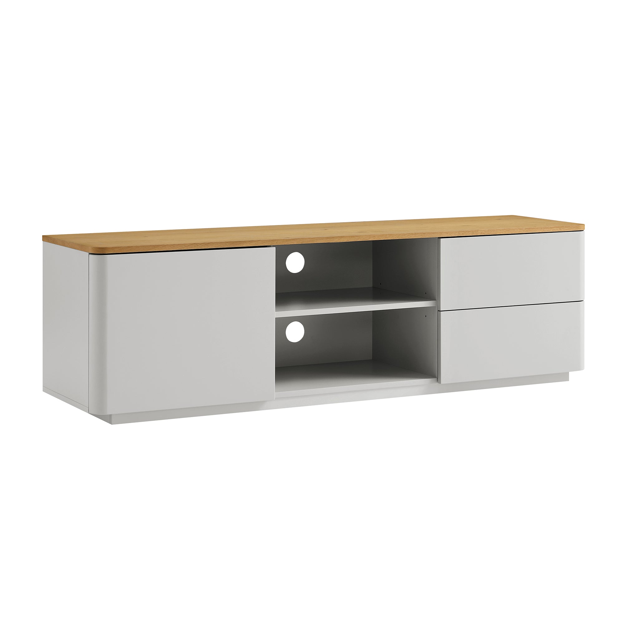 Agnes Curved Edge 150cm Wide TV Unit, Dove Grey with Oak Top