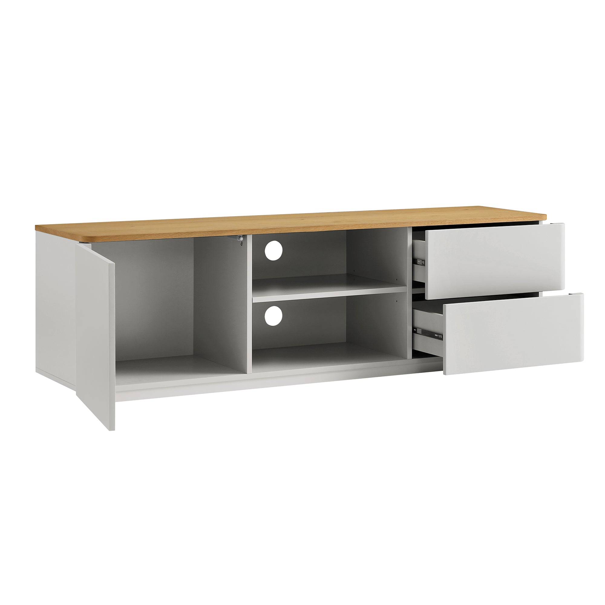 Agnes Curved Edge 150cm Wide TV Unit, Dove Grey with Oak Top