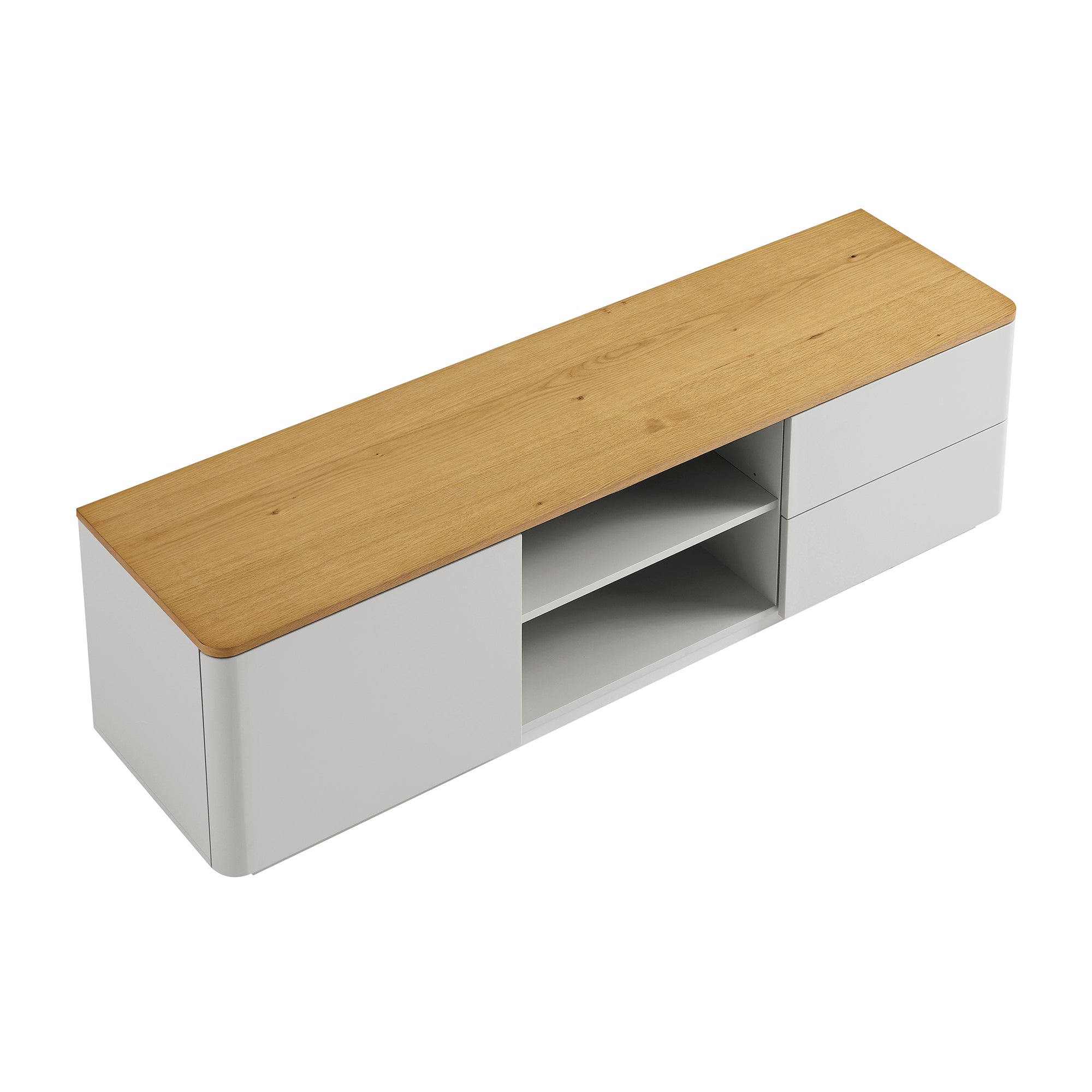 Agnes Curved Edge 150cm Wide TV Unit, Dove Grey with Oak Top