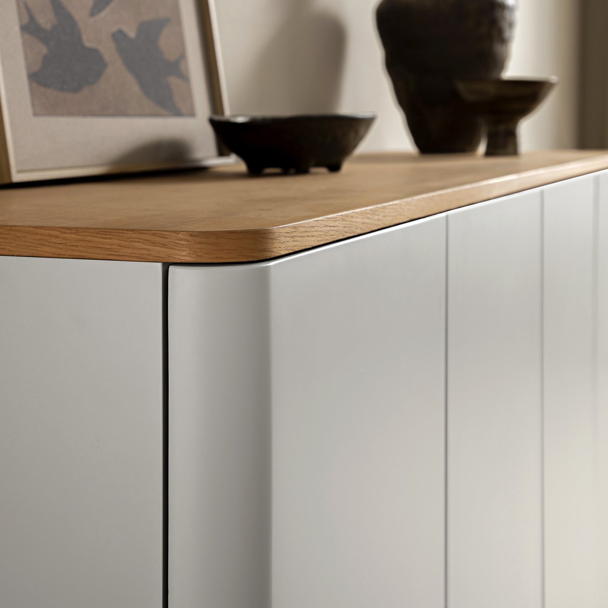 Agnes Curved Edge 150cm Wide Sideboard, Dove Grey with Oak Top