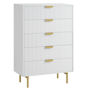 Richmond Ridged Chest of 5 Drawers, Matte White | daals