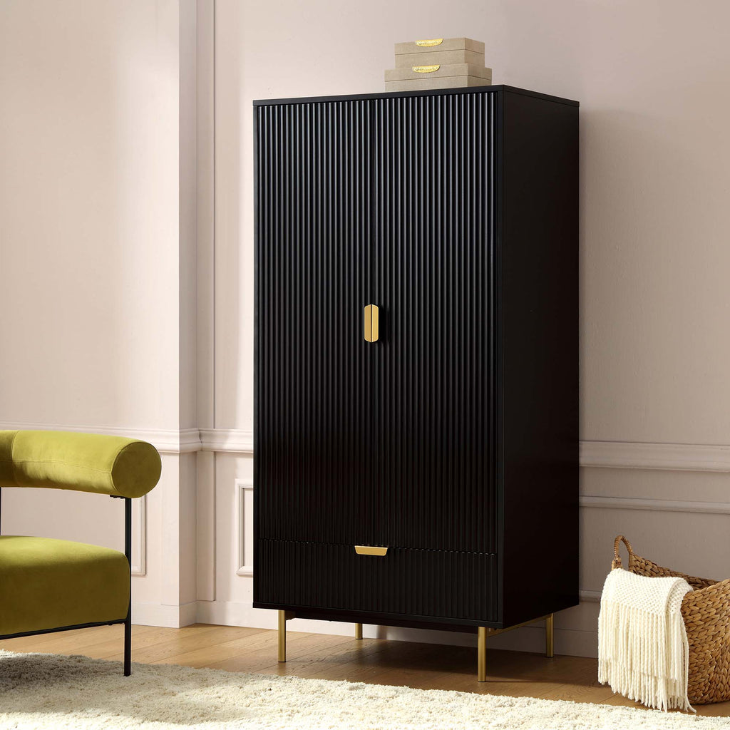 Richmond Ridged Double Wardrobe with Drawer, Matte Black | daals