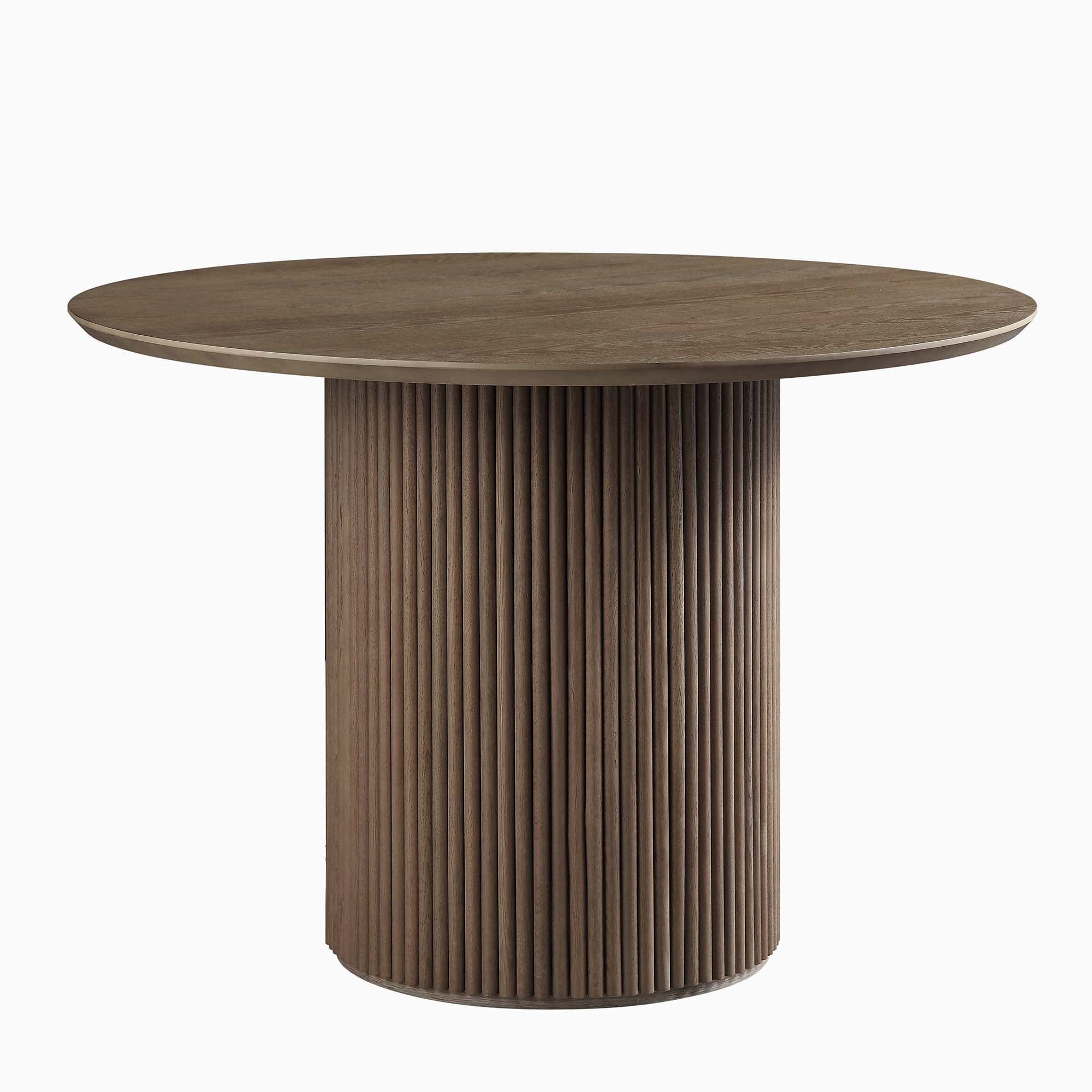 Maru Round Oak Pedestal Dining Table, Silver Oak