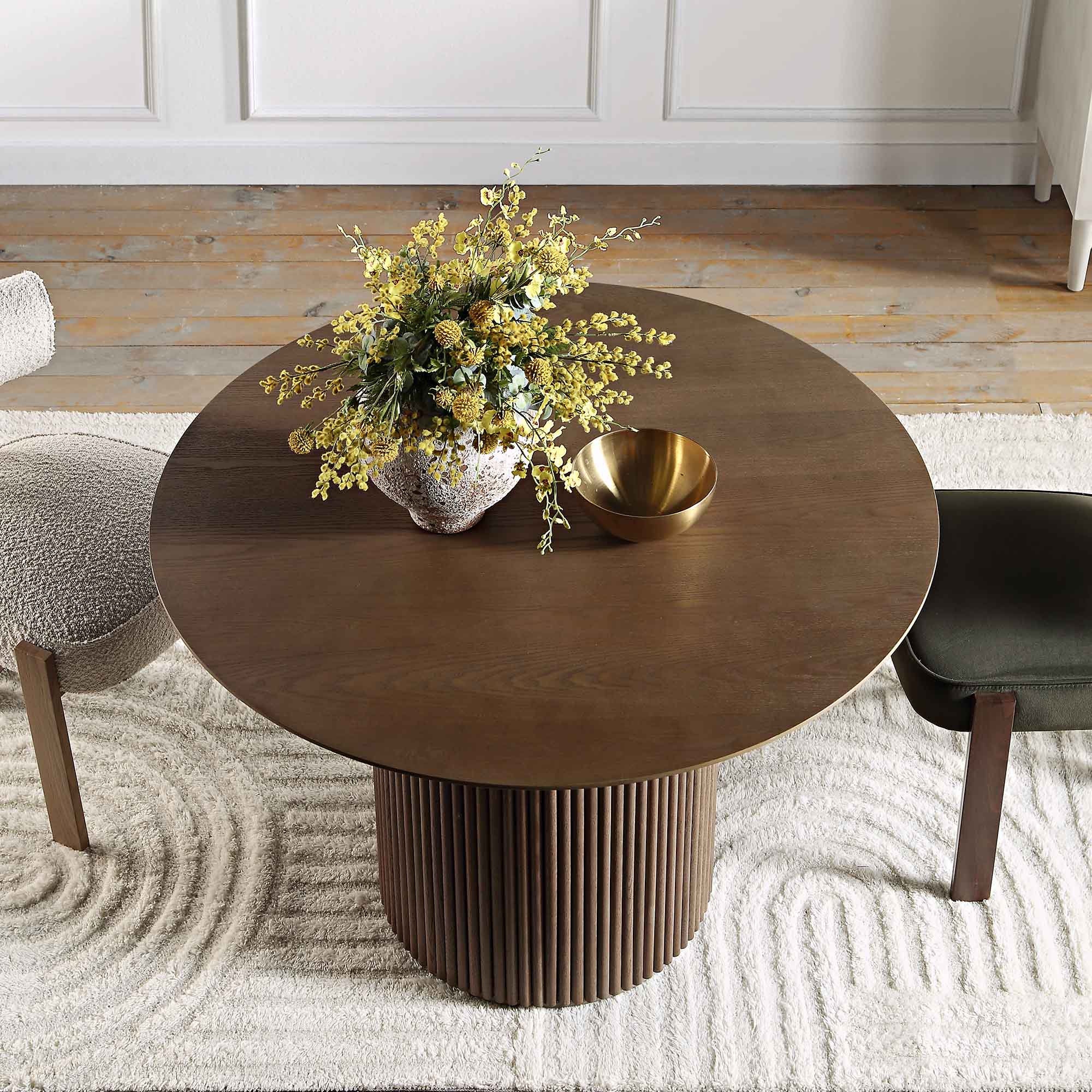 Maru Round Oak Pedestal Dining Table, Silver Oak