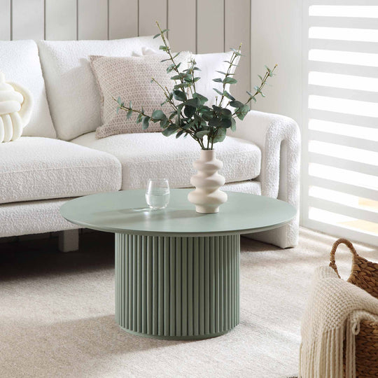 Maru Round Oak Pedestal Coffee Table, Sage Green | daals