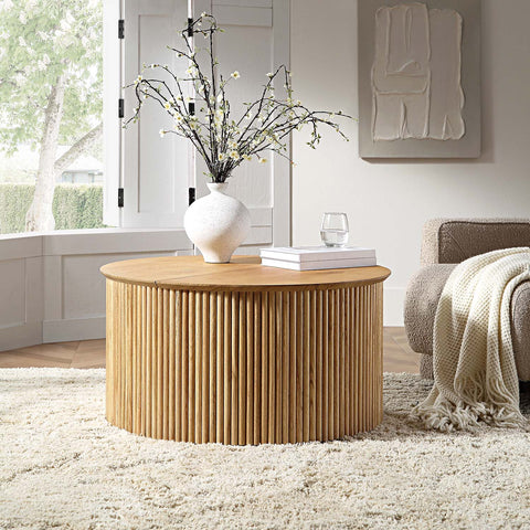 Maru Oak Round Coffee Table with Storage, Oak | daals