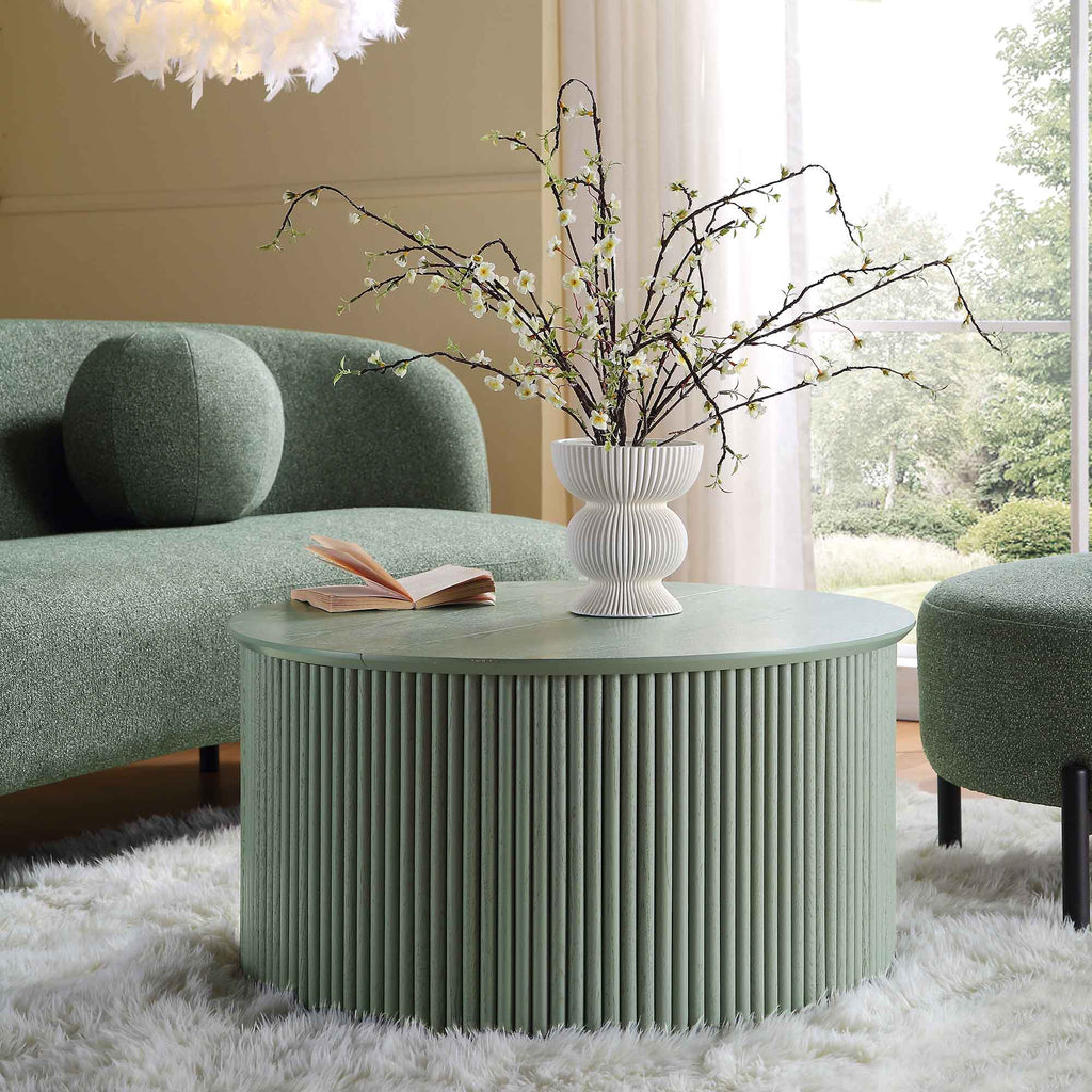 Maru Oak Round Coffee Table with Storage, Sage Green | daals