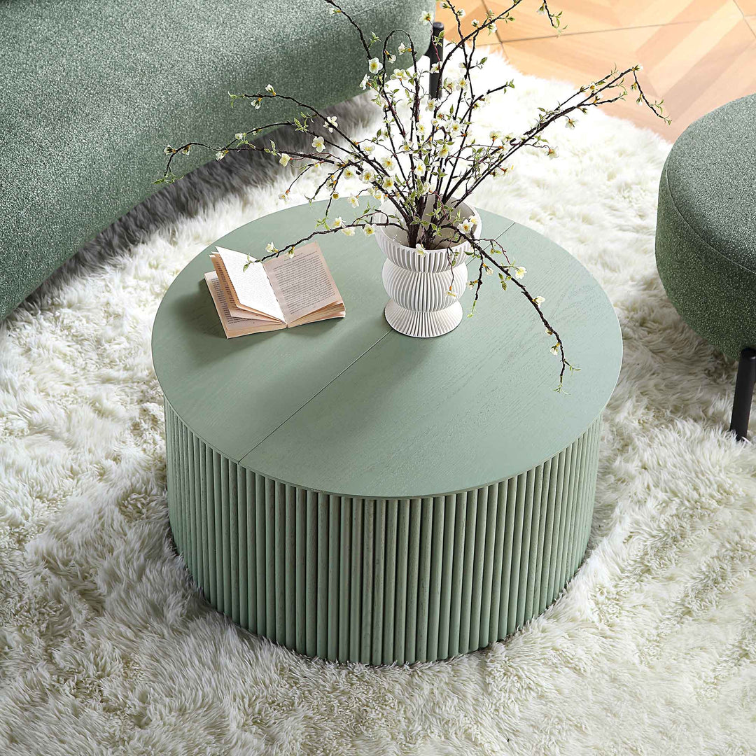 Maru Oak Round Coffee Table with Storage, Sage Green | daals