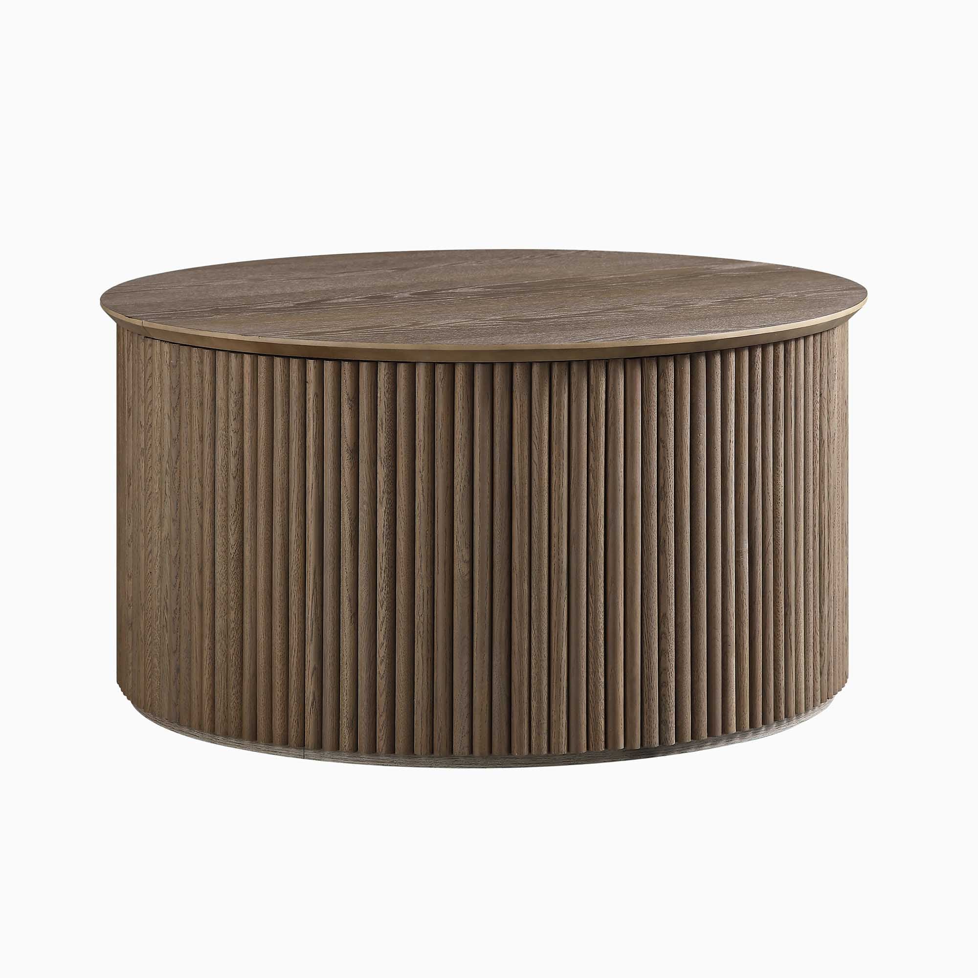 Maru Oak Round Coffee Table with Storage, Silver Oak