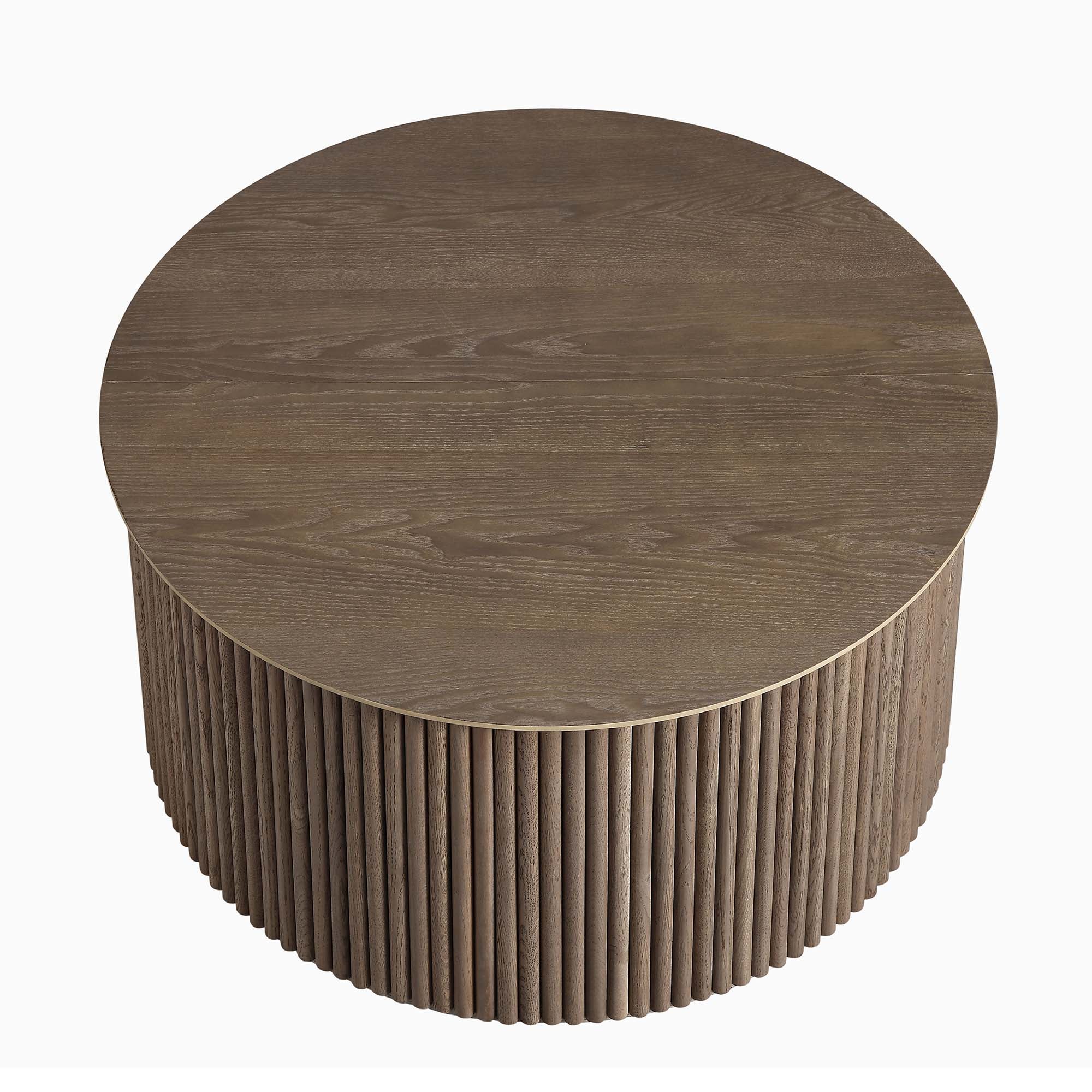 Maru Oak Round Coffee Table with Storage, Silver Oak