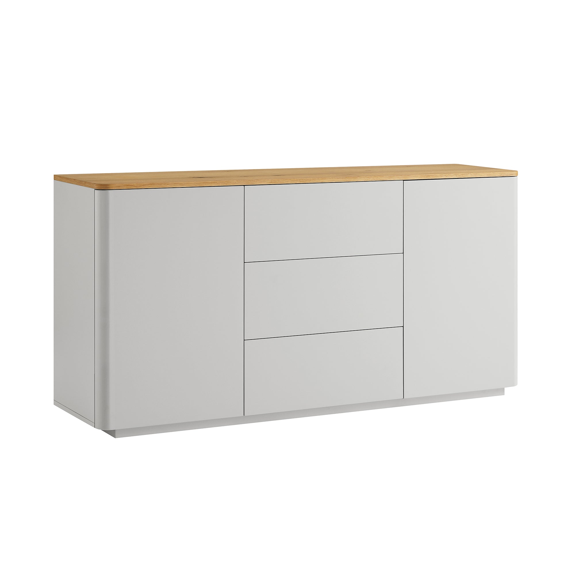 Agnes Curved Edge 2 Door 3 Drawer Wide Sideboard, Dove Grey with Oak Top