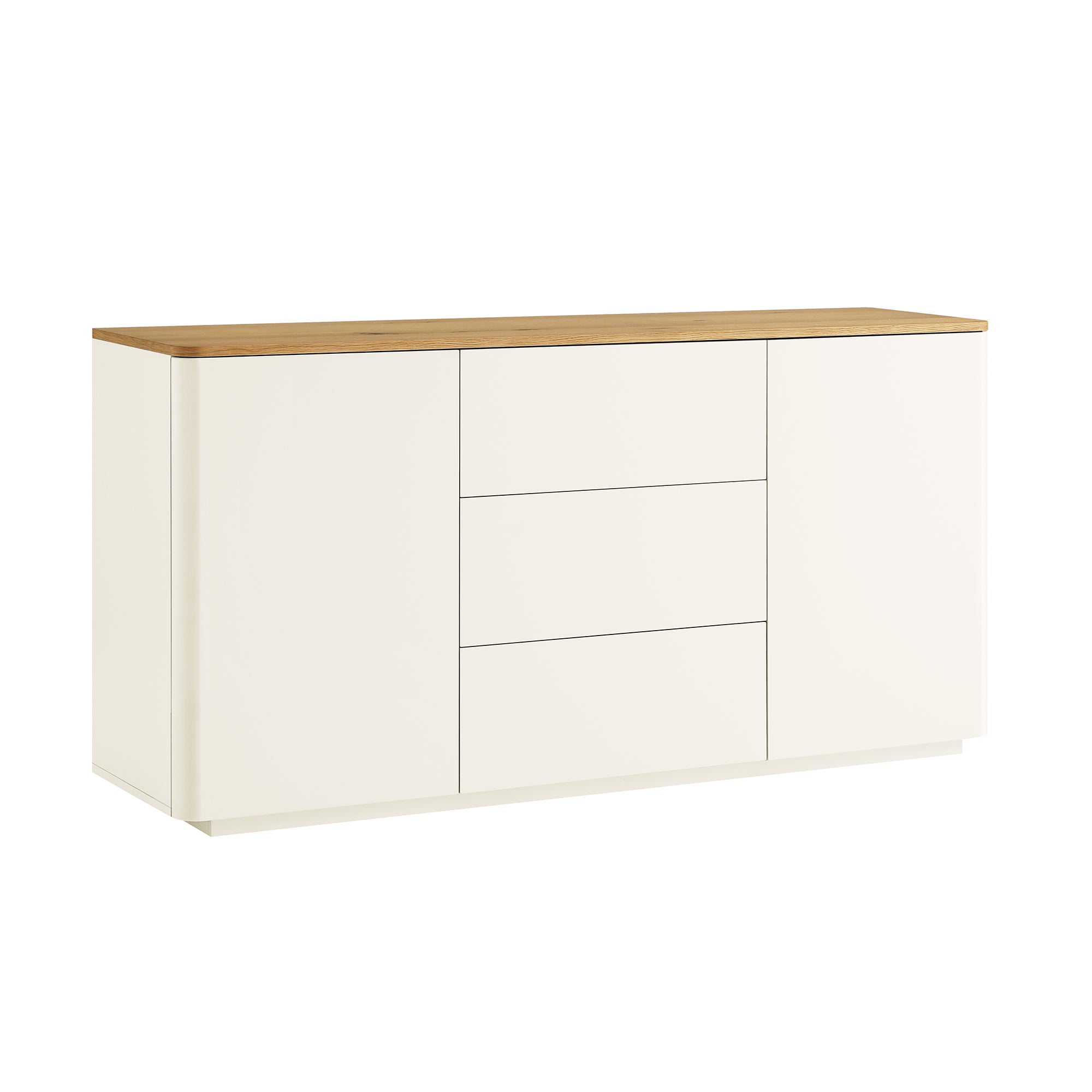 Agnes Curved Edge 2 Door 3 Drawer Wide Sideboard, Off White with Oak Top