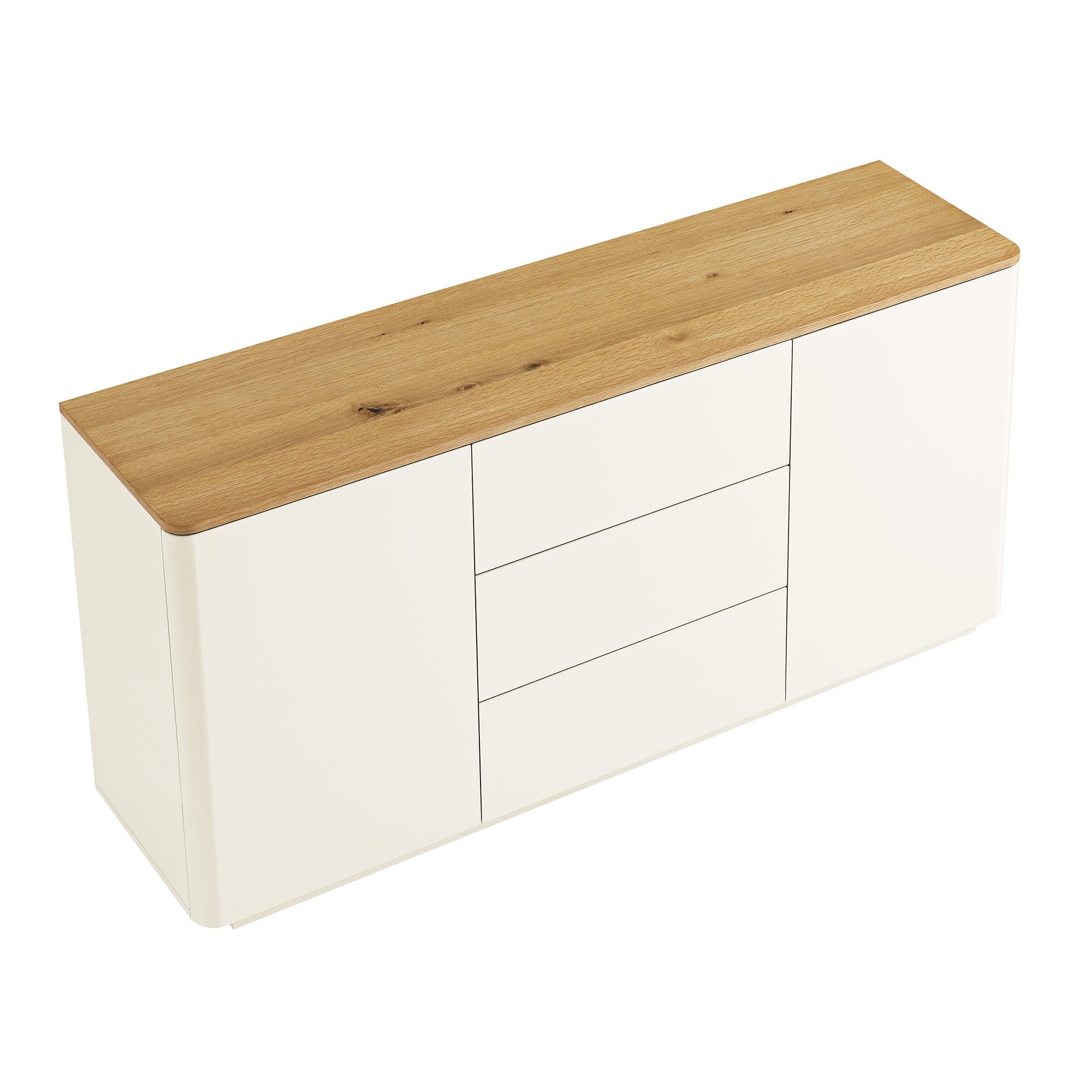 Agnes Curved Edge 2 Door 3 Drawer Wide Sideboard, Off White with Oak Top