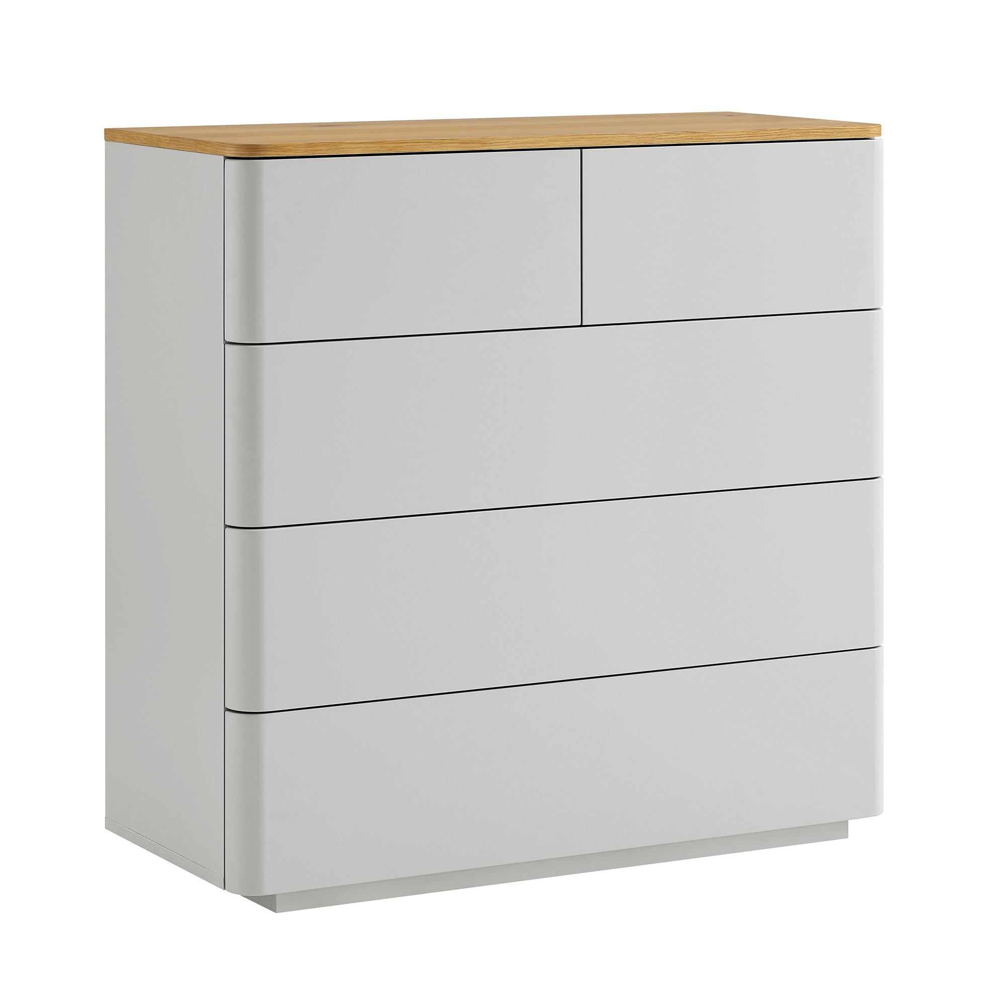 Agnes Curved Edge 2 over 3 Chest of Drawers, Dove Grey with Oak Top