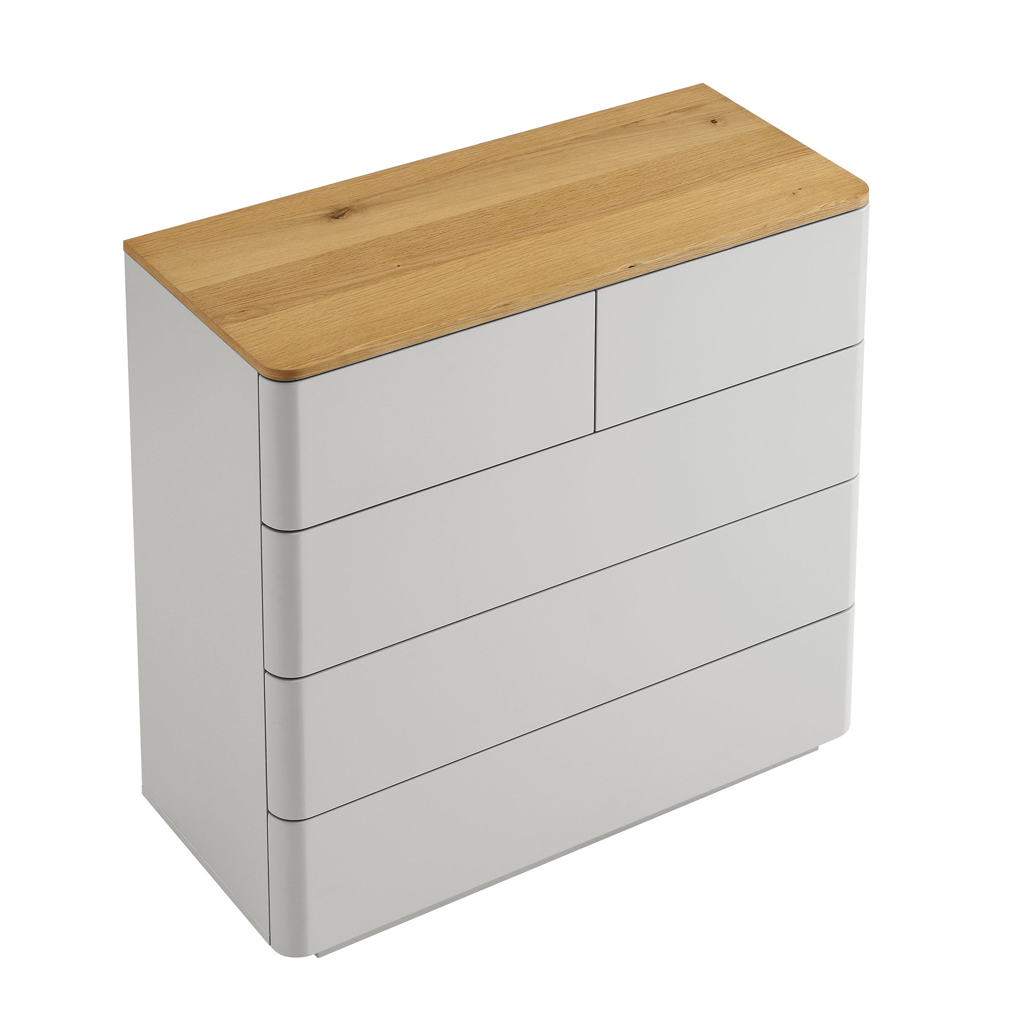 Agnes Curved Edge 2 over 3 Chest of Drawers, Dove Grey with Oak Top