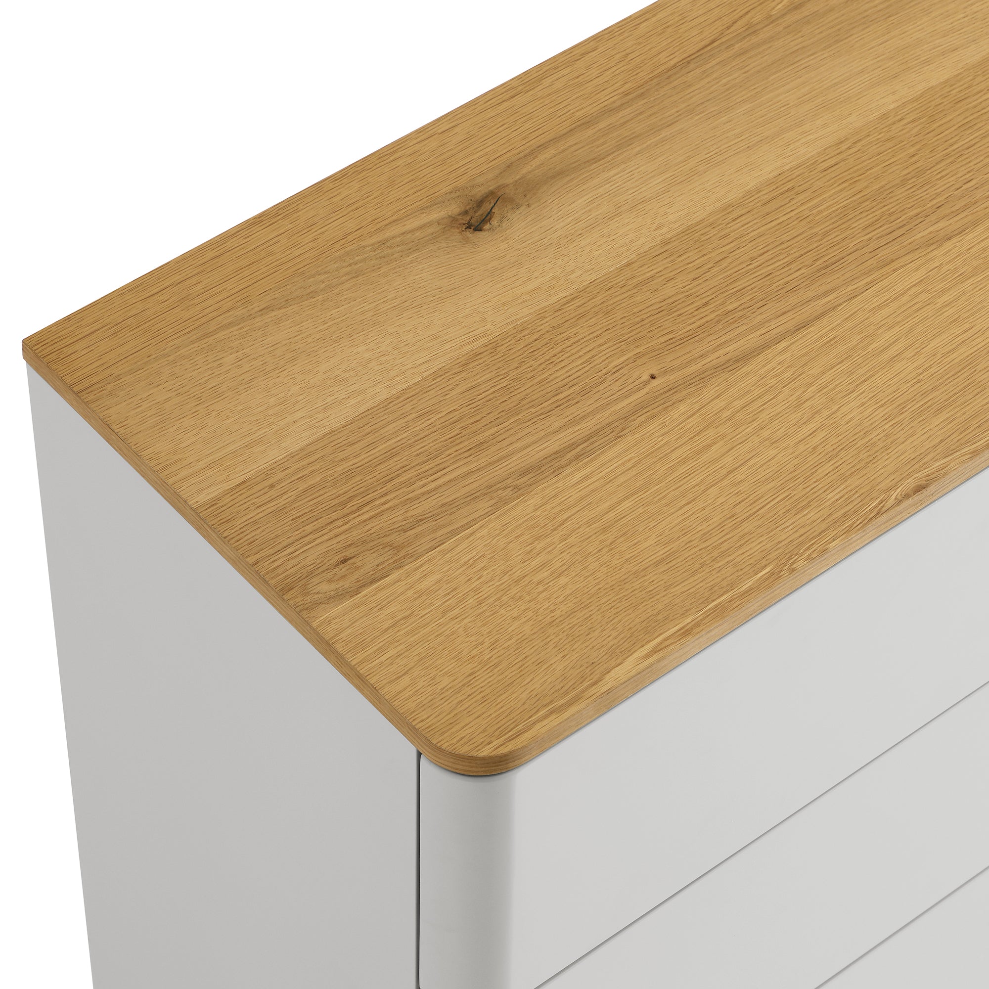 Agnes Curved Edge 2 over 3 Chest of Drawers, Dove Grey with Oak Top