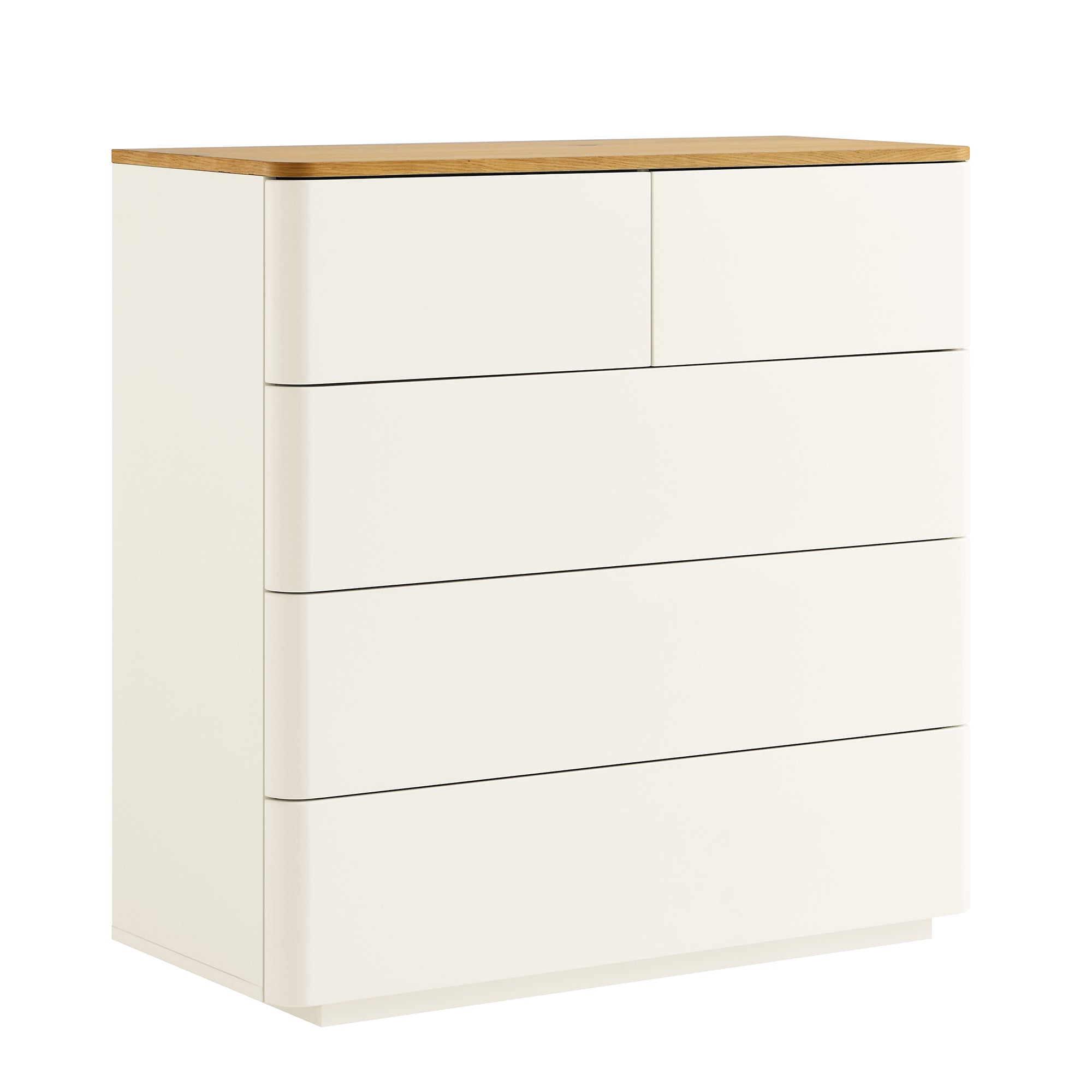 Agnes Curved Edge 2 over 3 Chest of Drawers, Off White with Oak Top