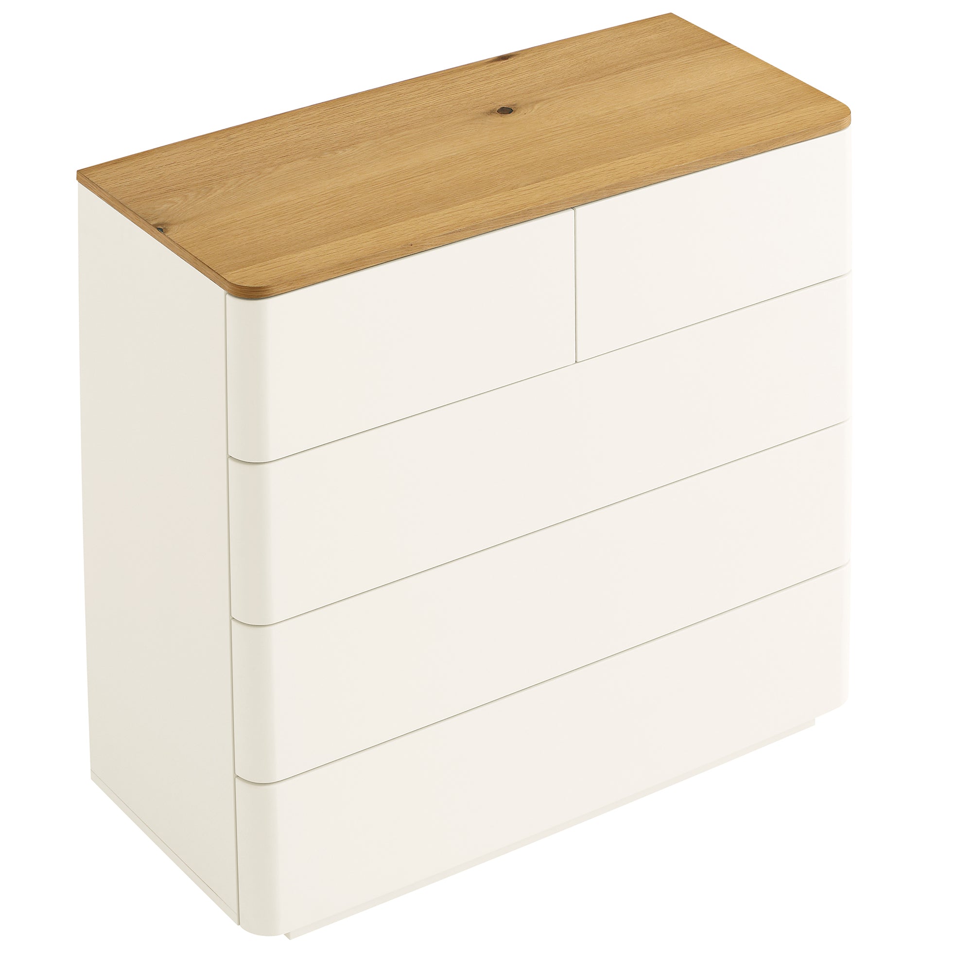 Agnes Curved Edge 2 over 3 Chest of Drawers, Off White with Oak Top