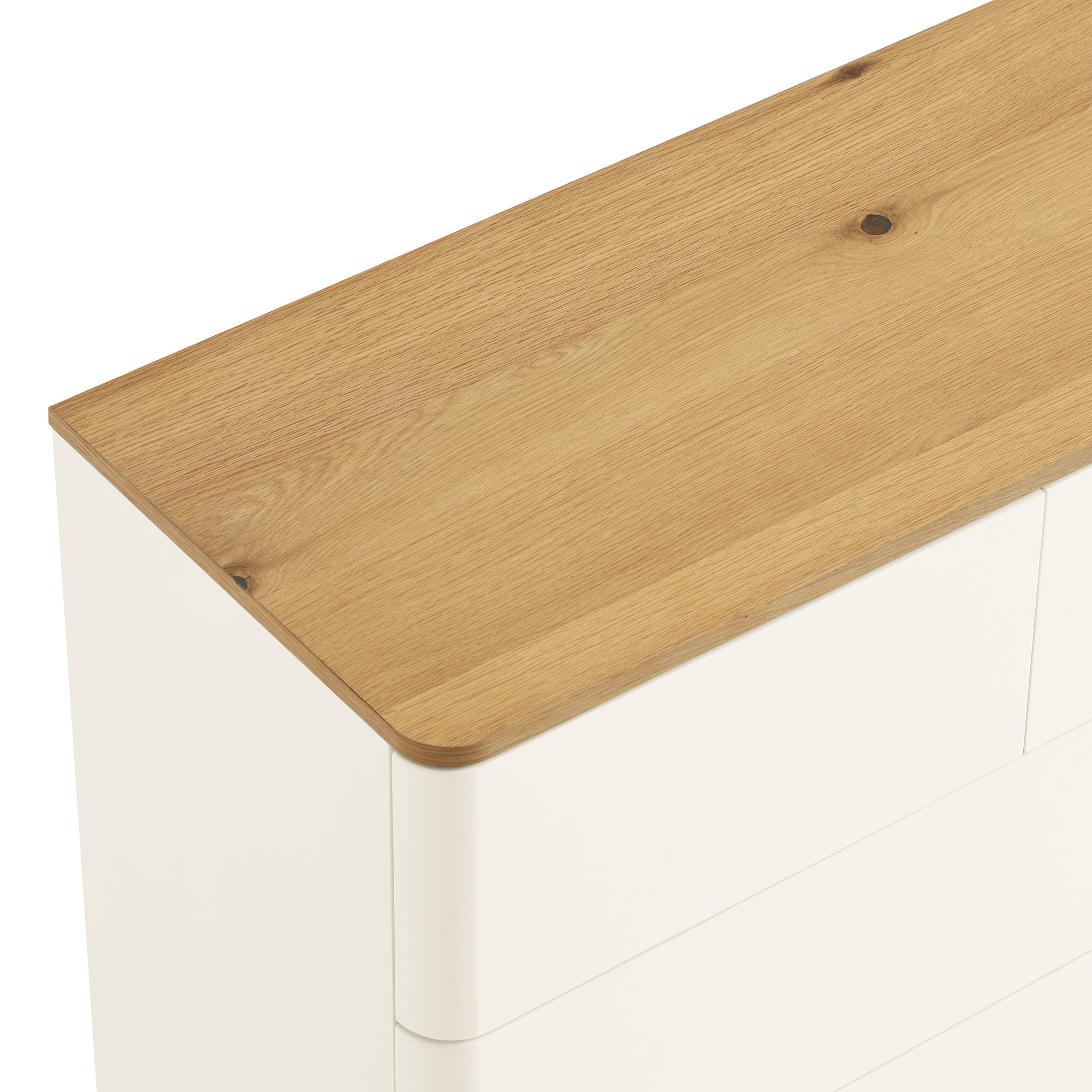 Agnes Curved Edge 2 over 3 Chest of Drawers, Off White with Oak Top