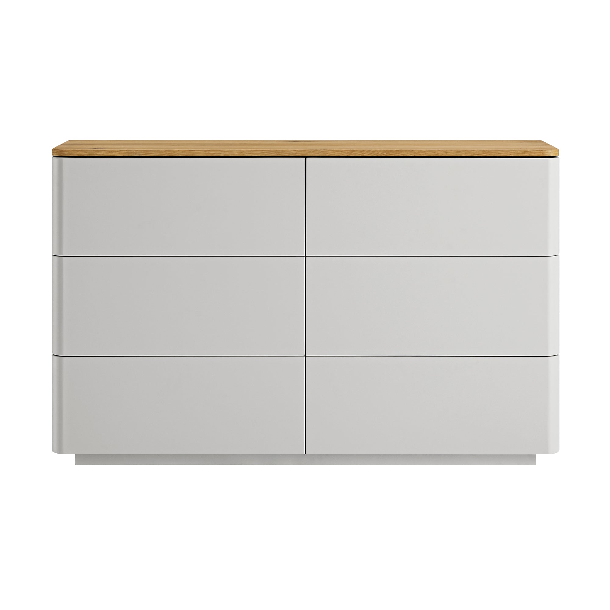 Agnes Curved Edge Chest of 6 Drawers, Dove Grey with Oak Top