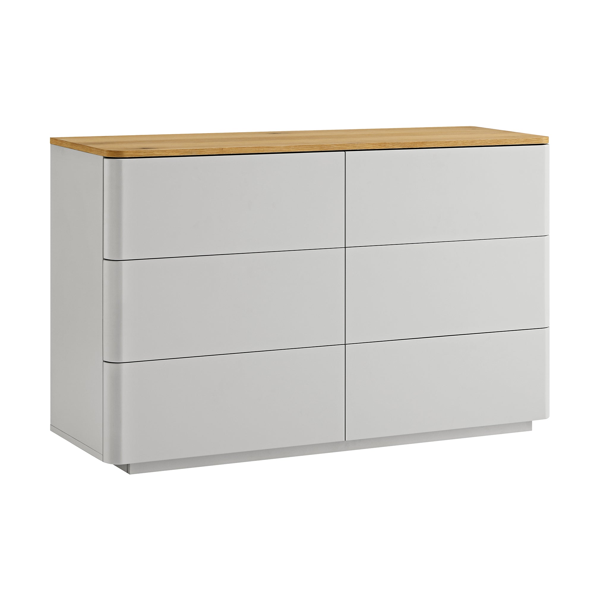 Agnes Curved Edge Chest of 6 Drawers, Dove Grey with Oak Top